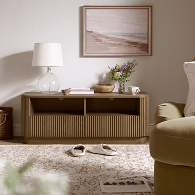 Maru 47" Wide Media Unit with Drawers, Silver Oak