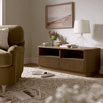 Maru 47" Wide Media Unit with Drawers, Silver Oak