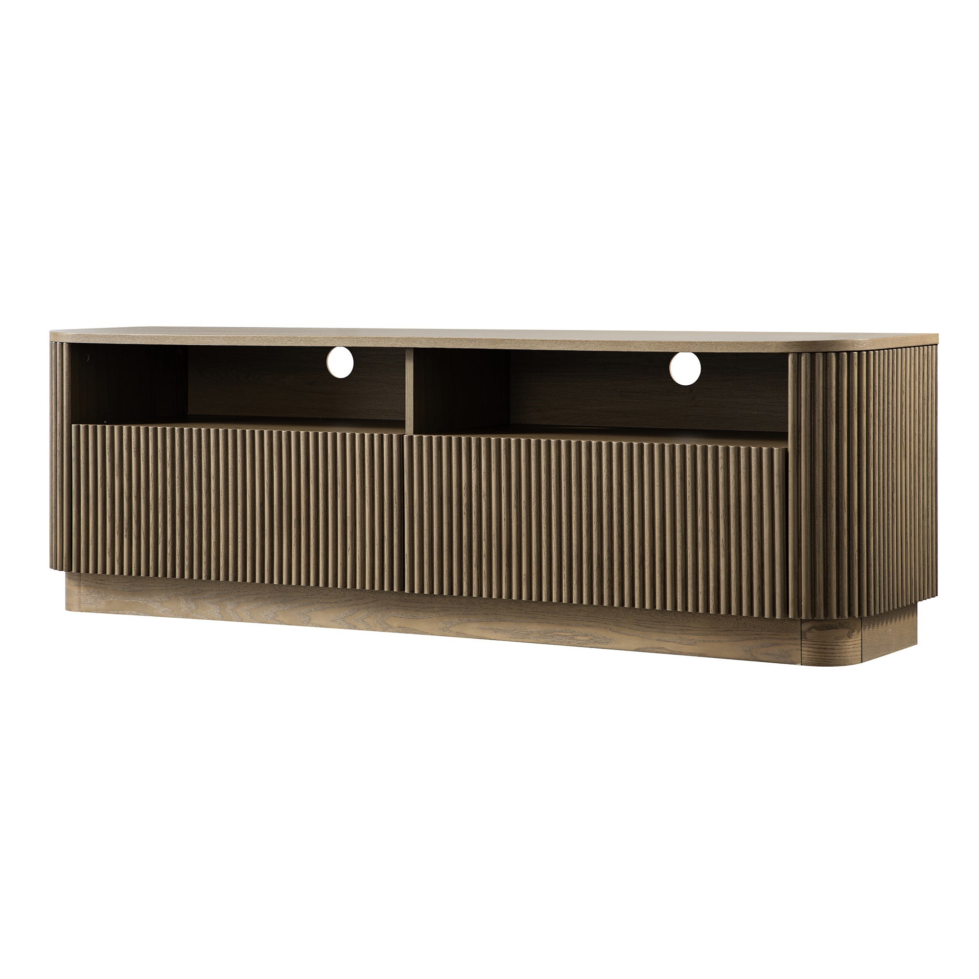 Maru 64" Wide Media Unit with Drawers, Silver Oak