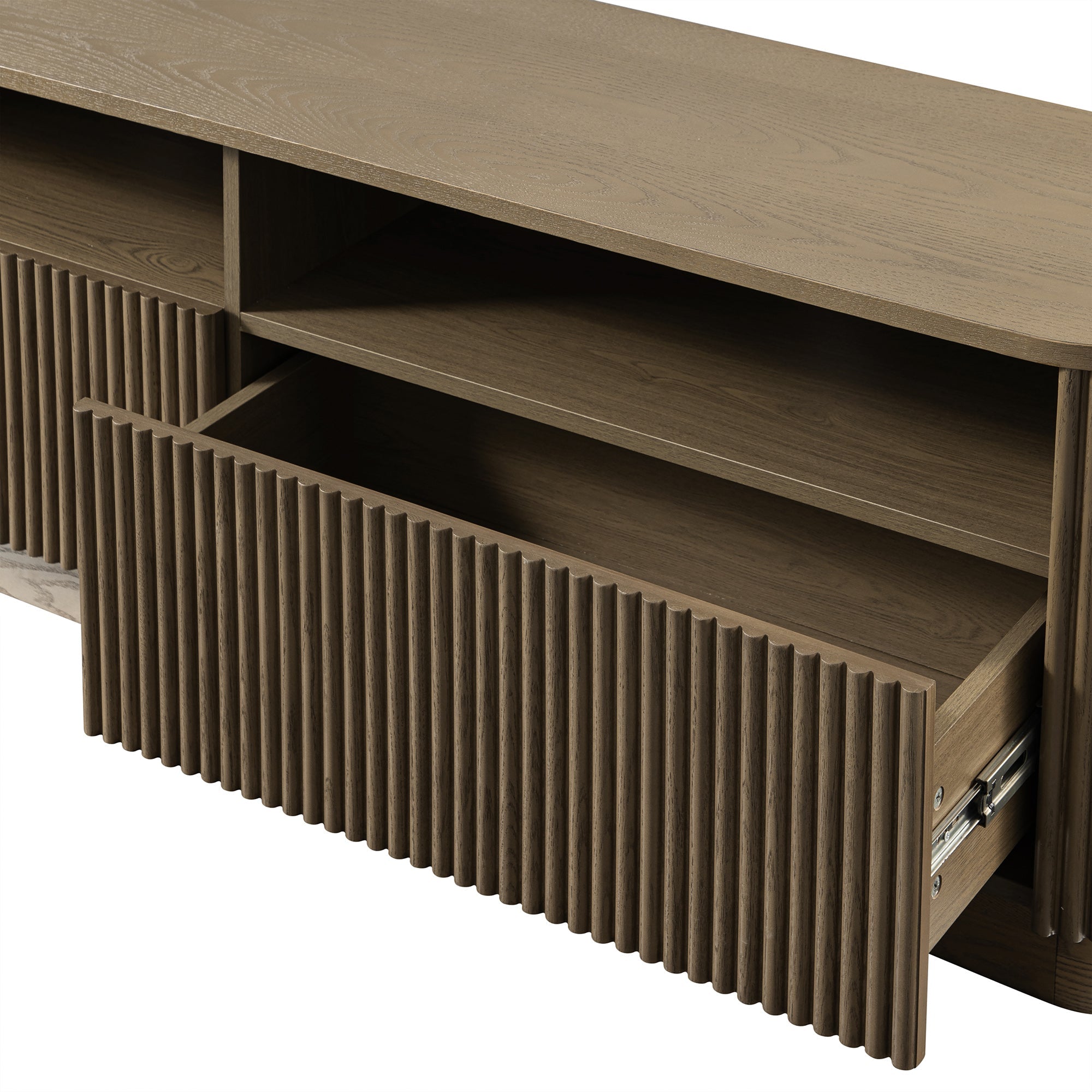 Maru 64" Wide Media Unit with Drawers, Silver Oak