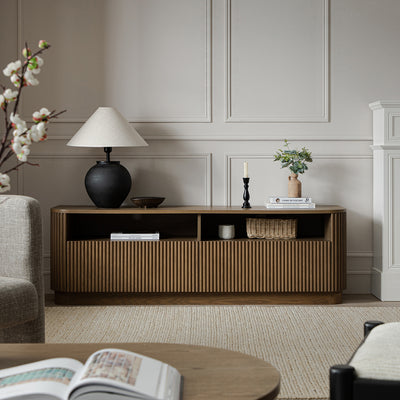 Maru 64" Wide Media Unit with Drawers, Silver Oak