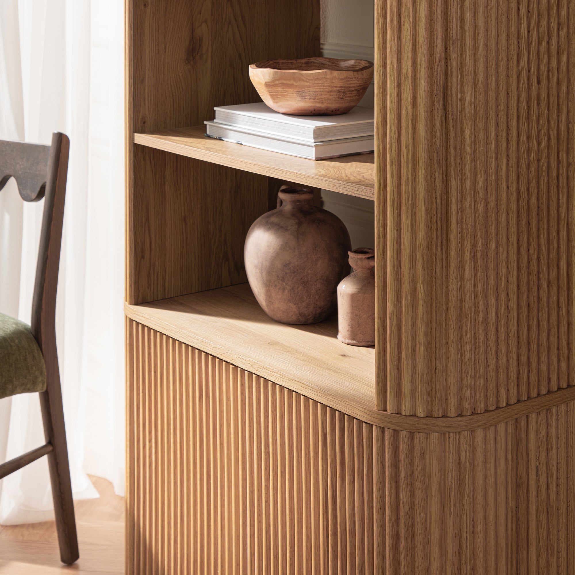 Maru Bookcase with Cabinet, Oak