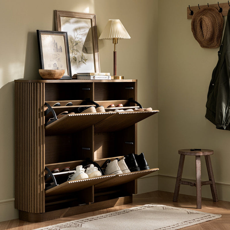 Maru 4-Door Shoe Storage Cabinet, Silver Oak