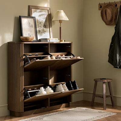 Maru 4-Door Shoe Storage Cabinet, Silver Oak