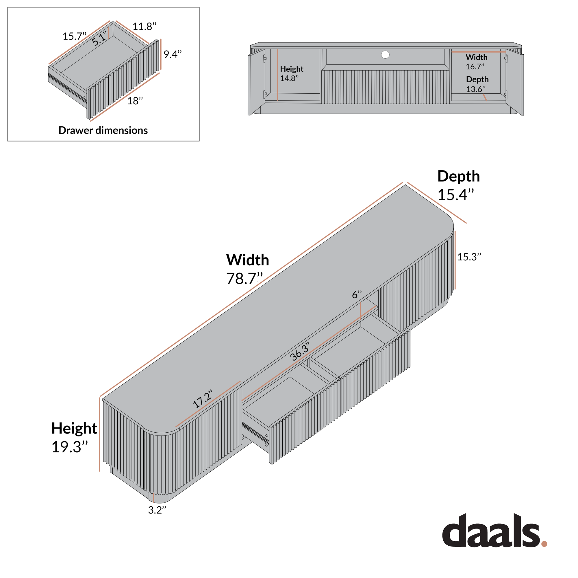 Maru 79" Wide Media Unit with Drawers, Oak