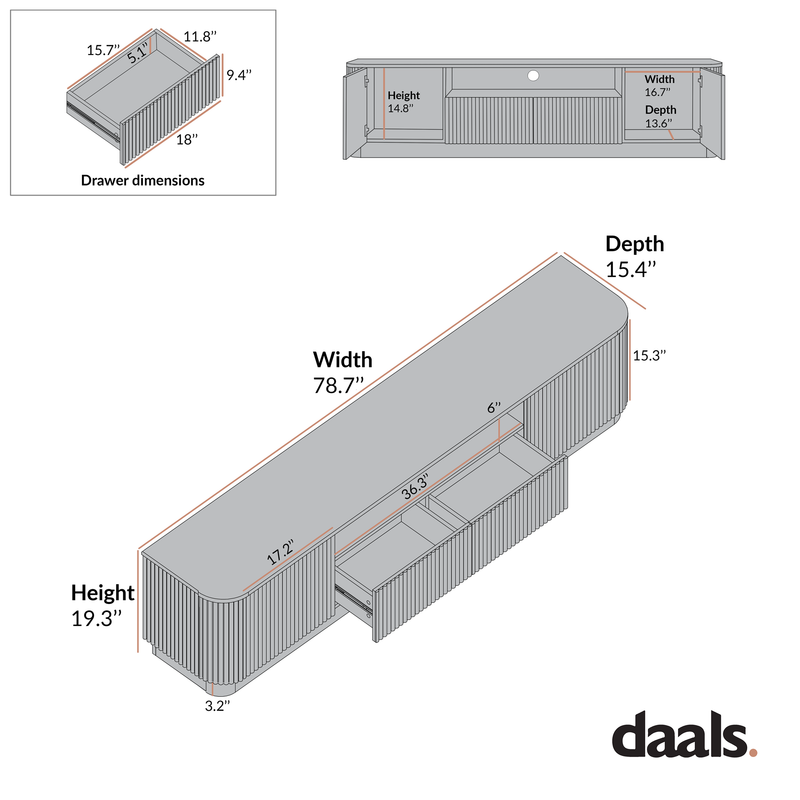 Maru 79" Wide Media Unit with Drawers, Oak