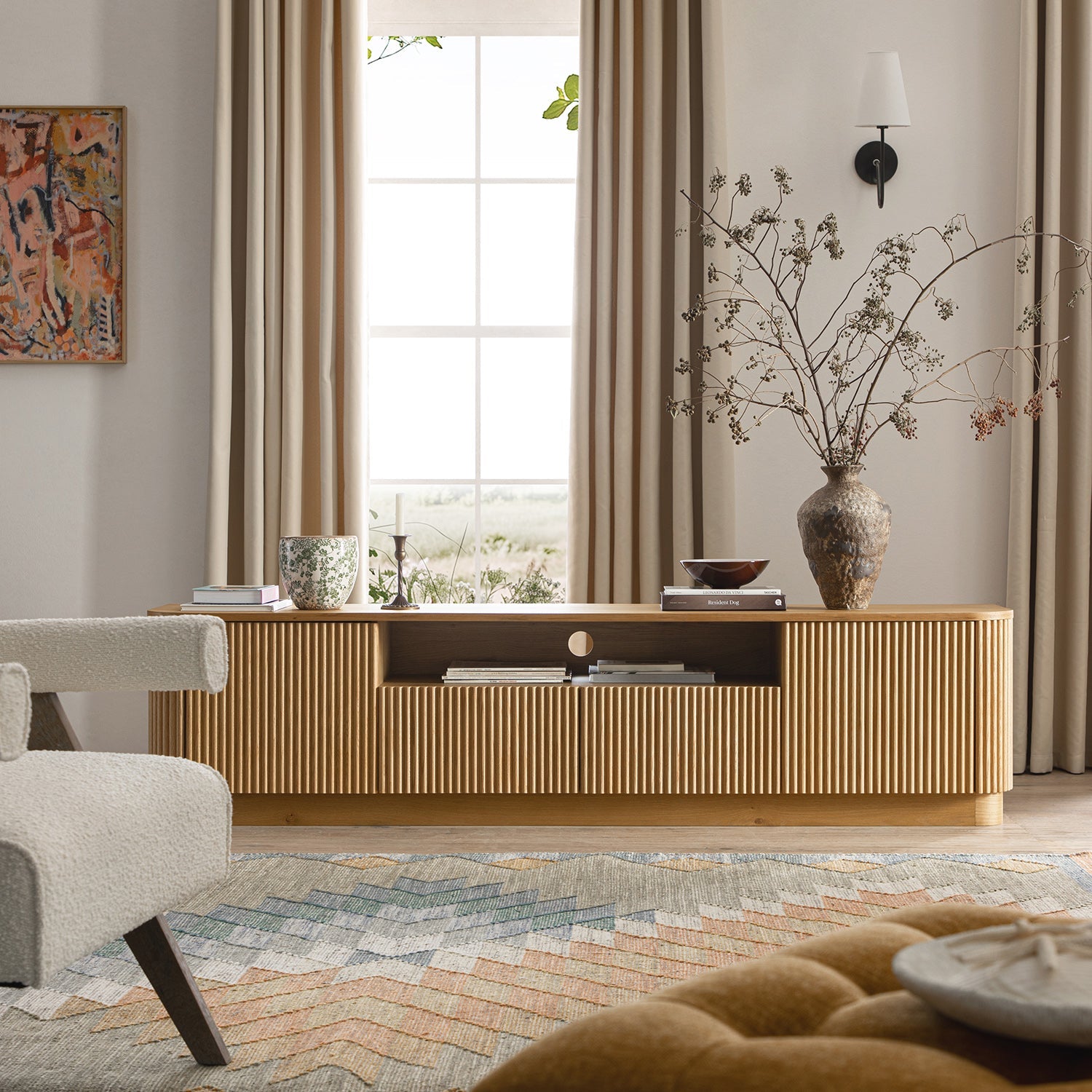 Maru 79" Wide Media Unit with Drawers, Oak