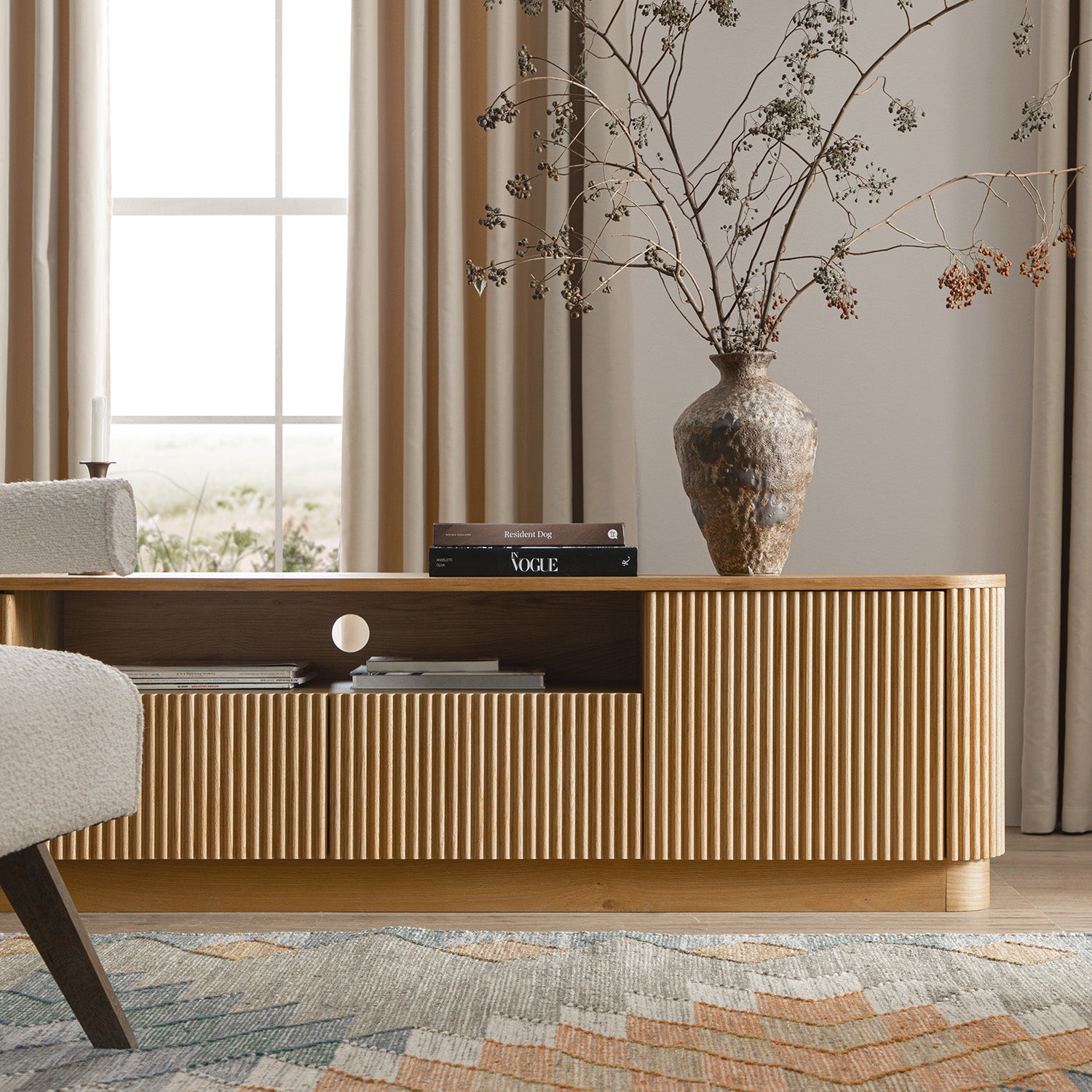 Maru 79" Wide Media Unit with Drawers, Oak