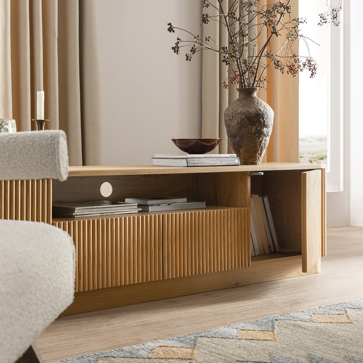 Maru 79" Wide Media Unit with Drawers, Oak