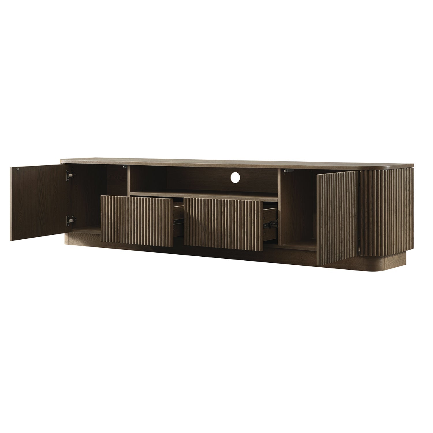 Maru 79" Wide Media Unit with Drawers, Silver Oak