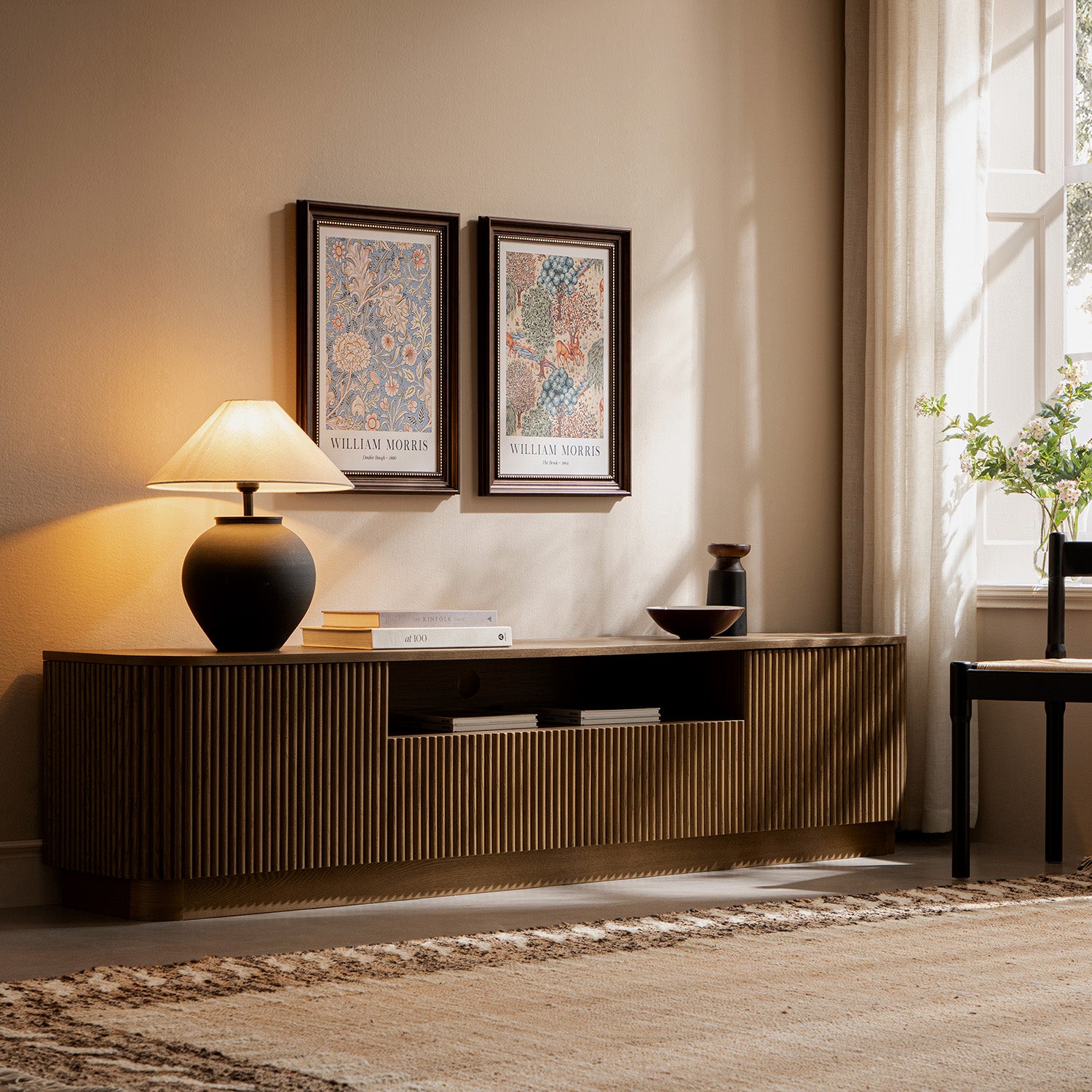 Maru 79" Wide Media Unit with Drawers, Silver Oak