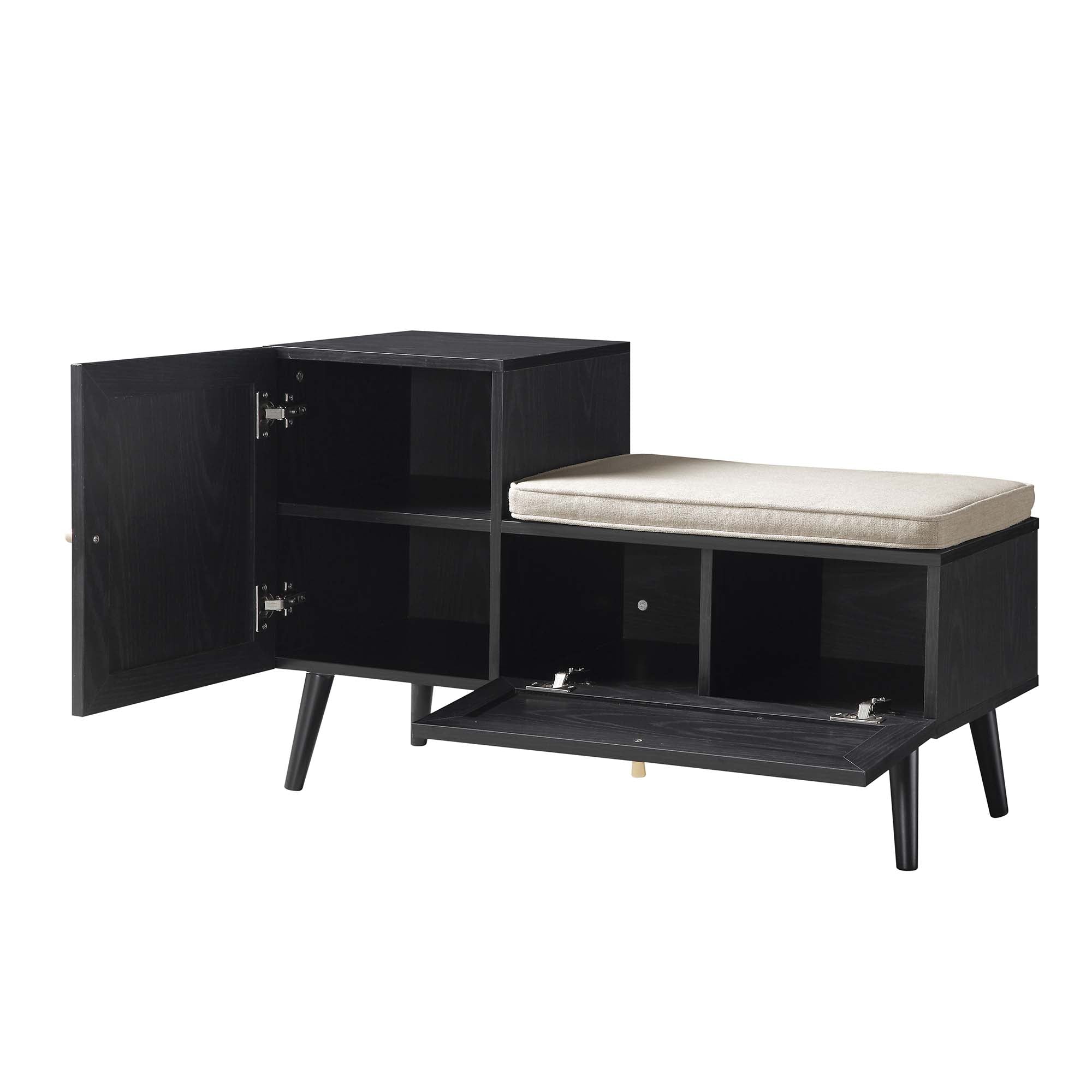 Frances Woven Rattan Storage Bench with Cushion, Black | daals.com