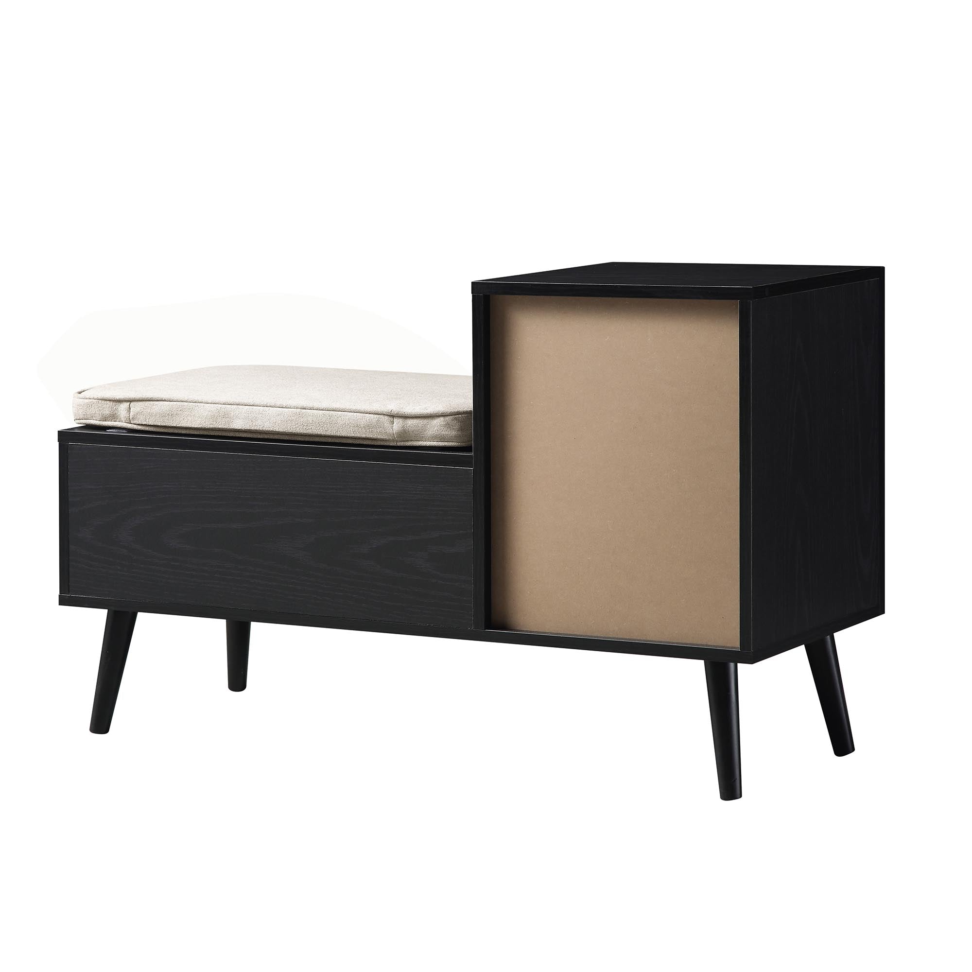 Frances Woven Rattan Storage Bench with Cushion, Black | daals.com