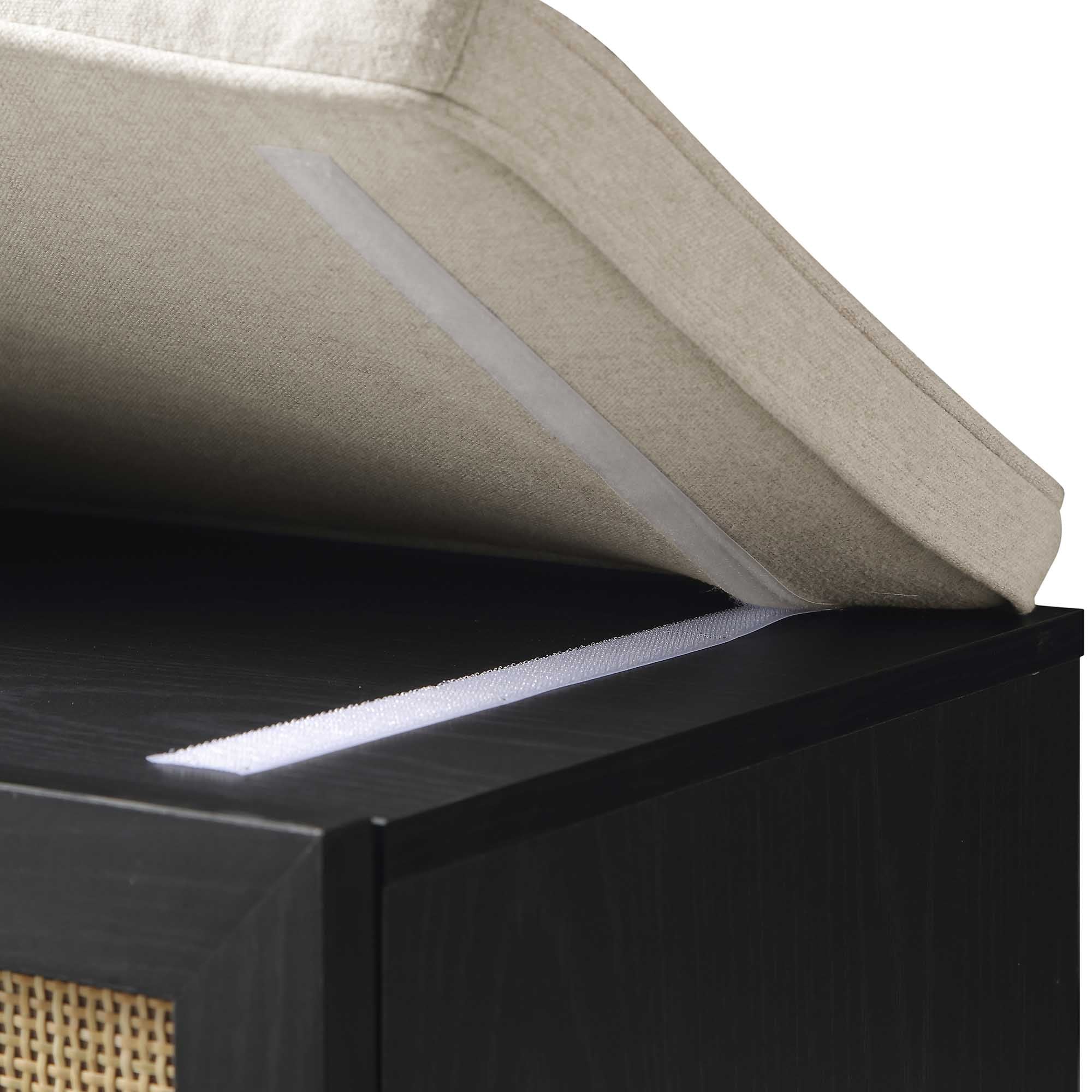 Frances Woven Rattan Storage Bench with Cushion, Black | daals.com
