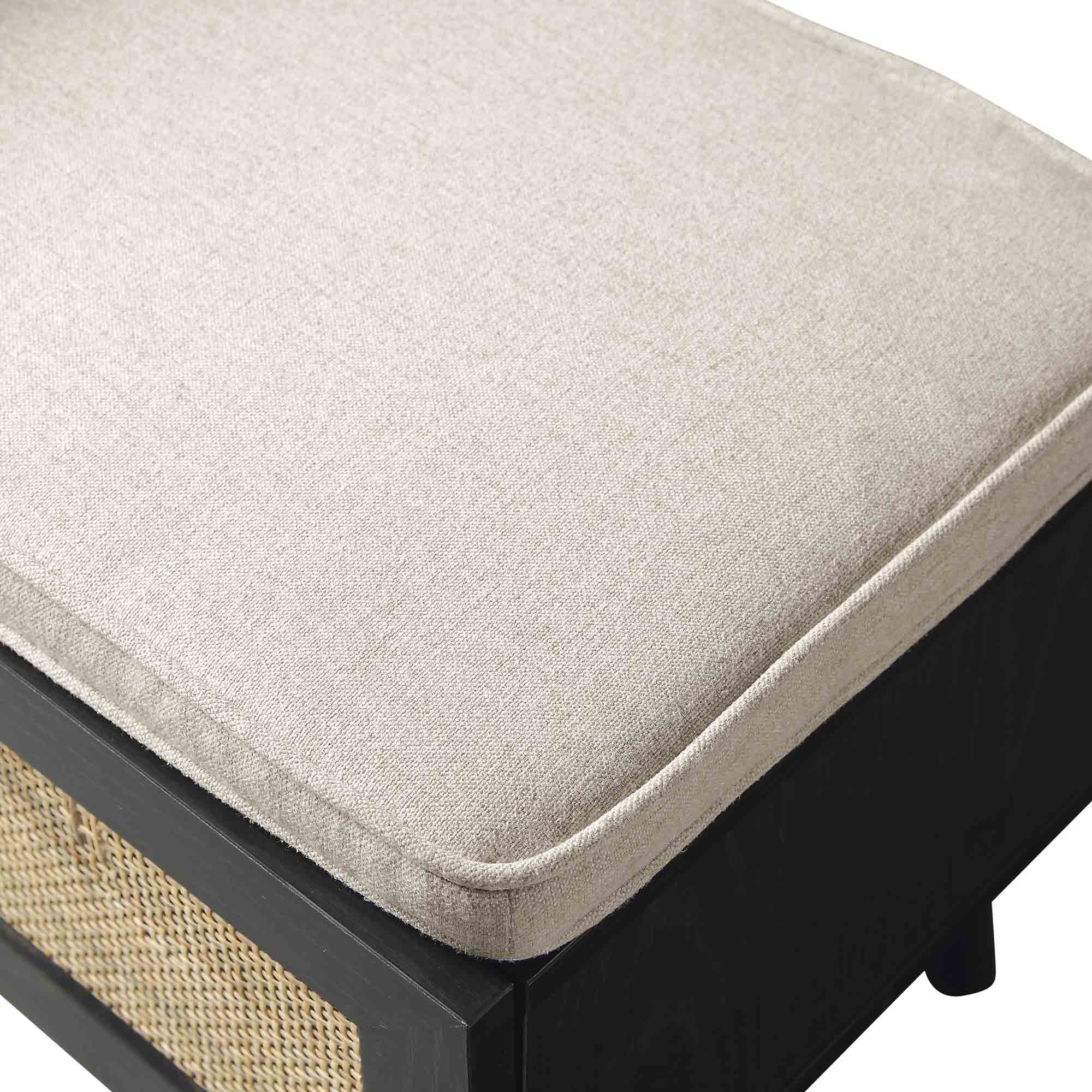 Frances Woven Rattan Storage Bench with Cushion, Black | daals.com