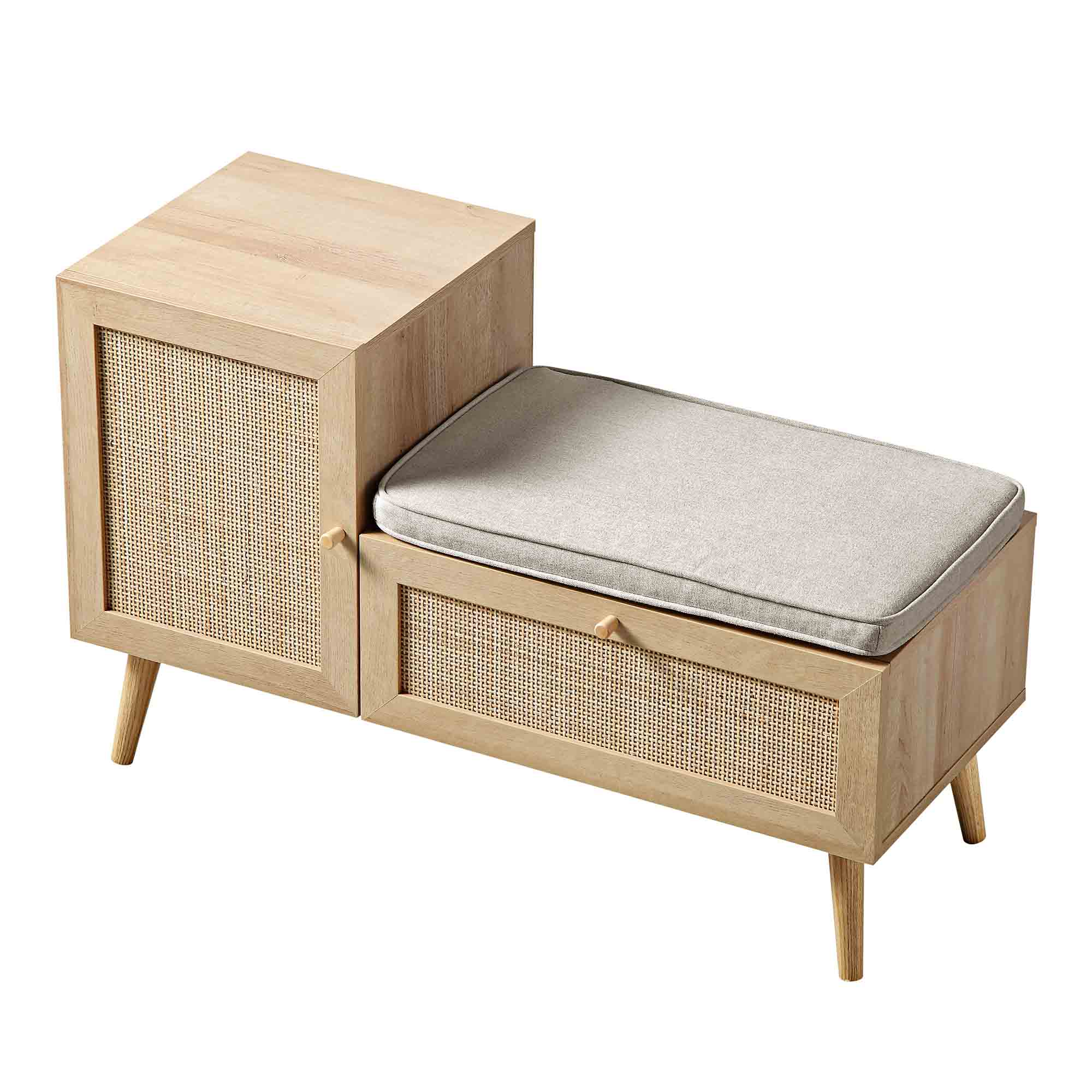 Frances Woven Rattan Storage Bench with Cushion, Natural | daals.com