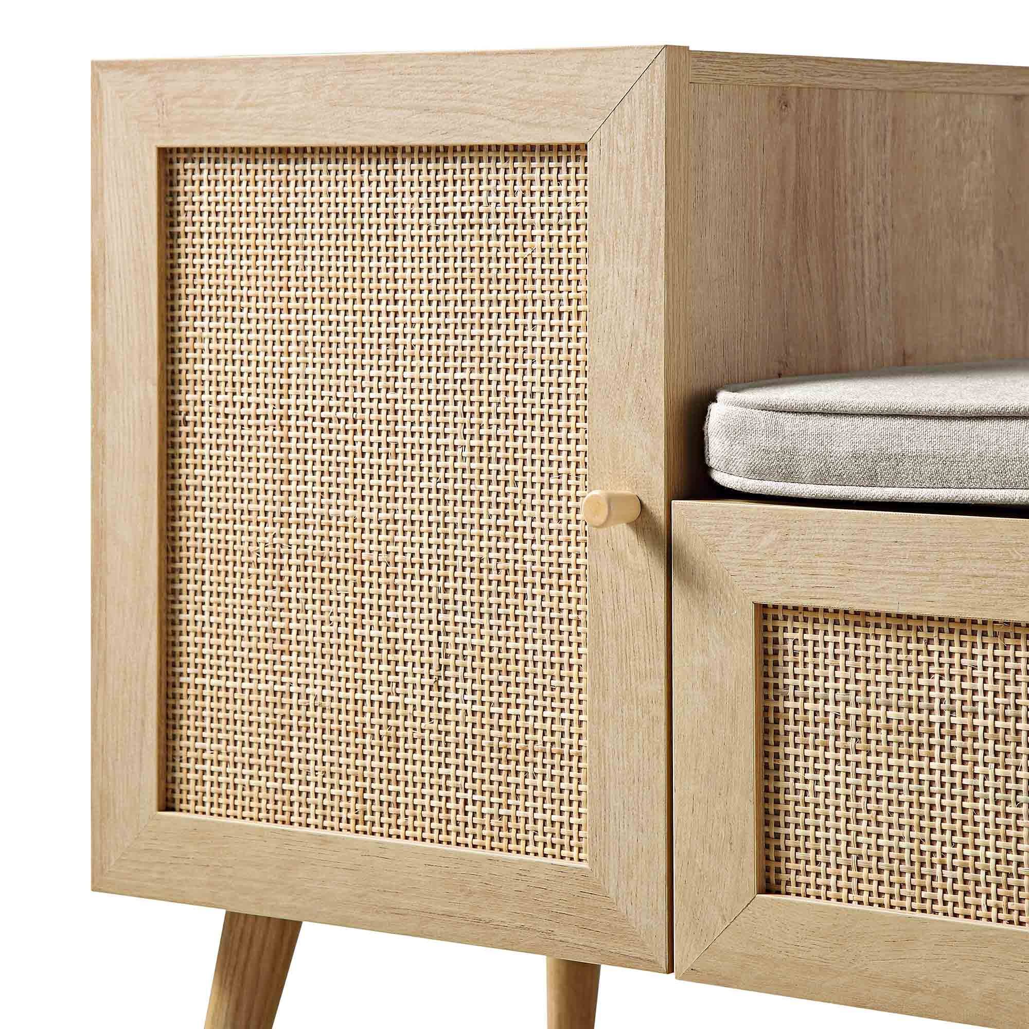 Frances Woven Rattan Storage Bench with Cushion, Natural | daals.com