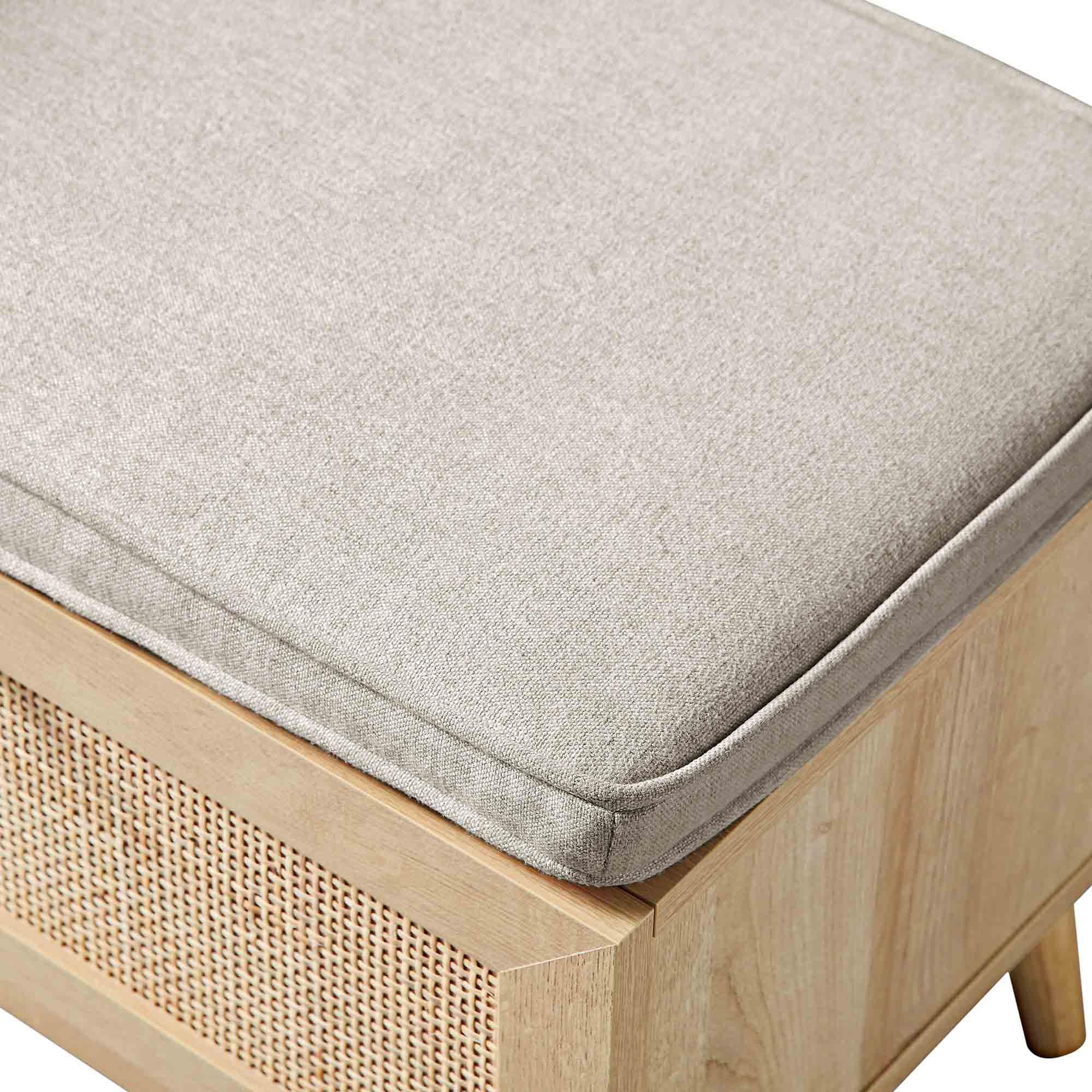 Frances Woven Rattan Storage Bench with Cushion, Natural | daals.com