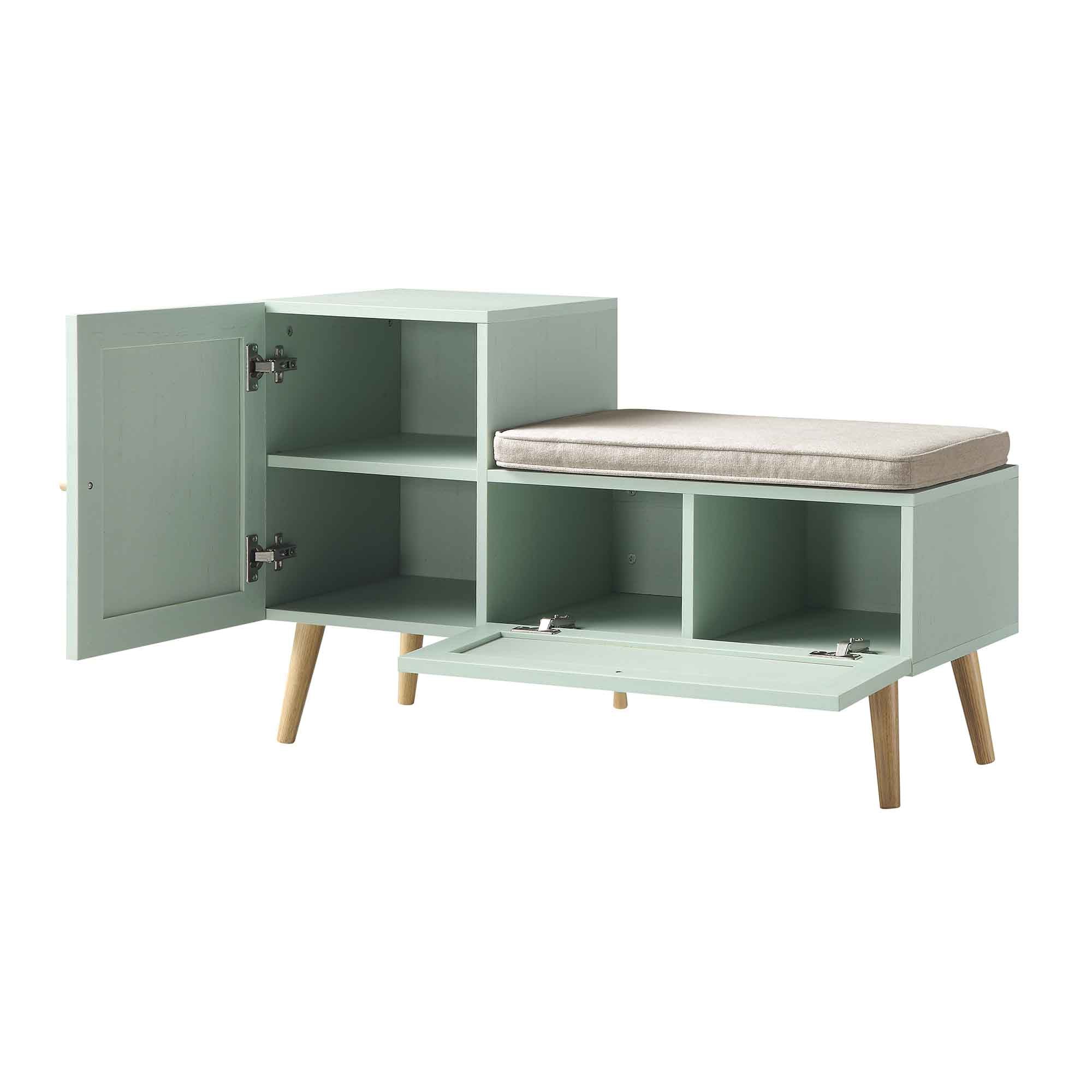 Frances Woven Rattan Storage Bench with Cushion, Mint | daals.com