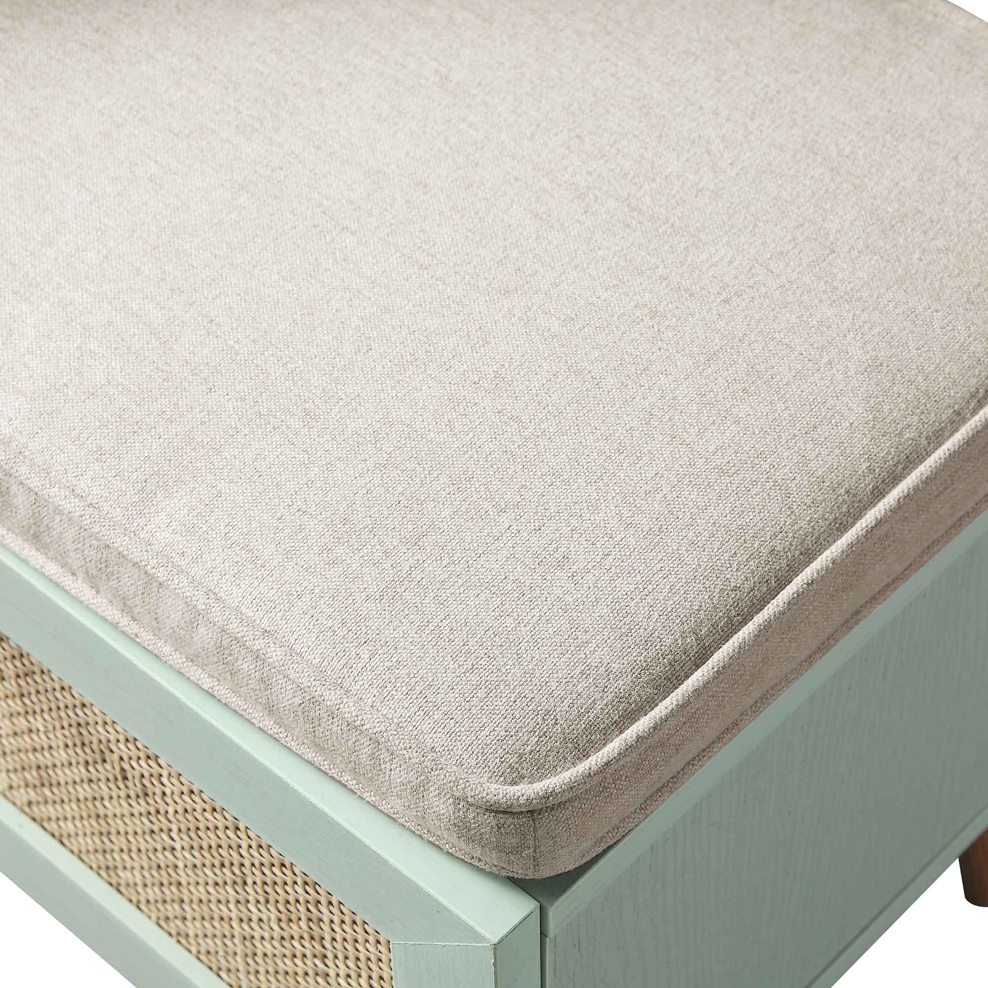 Frances Woven Rattan Storage Bench with Cushion, Mint | daals.com