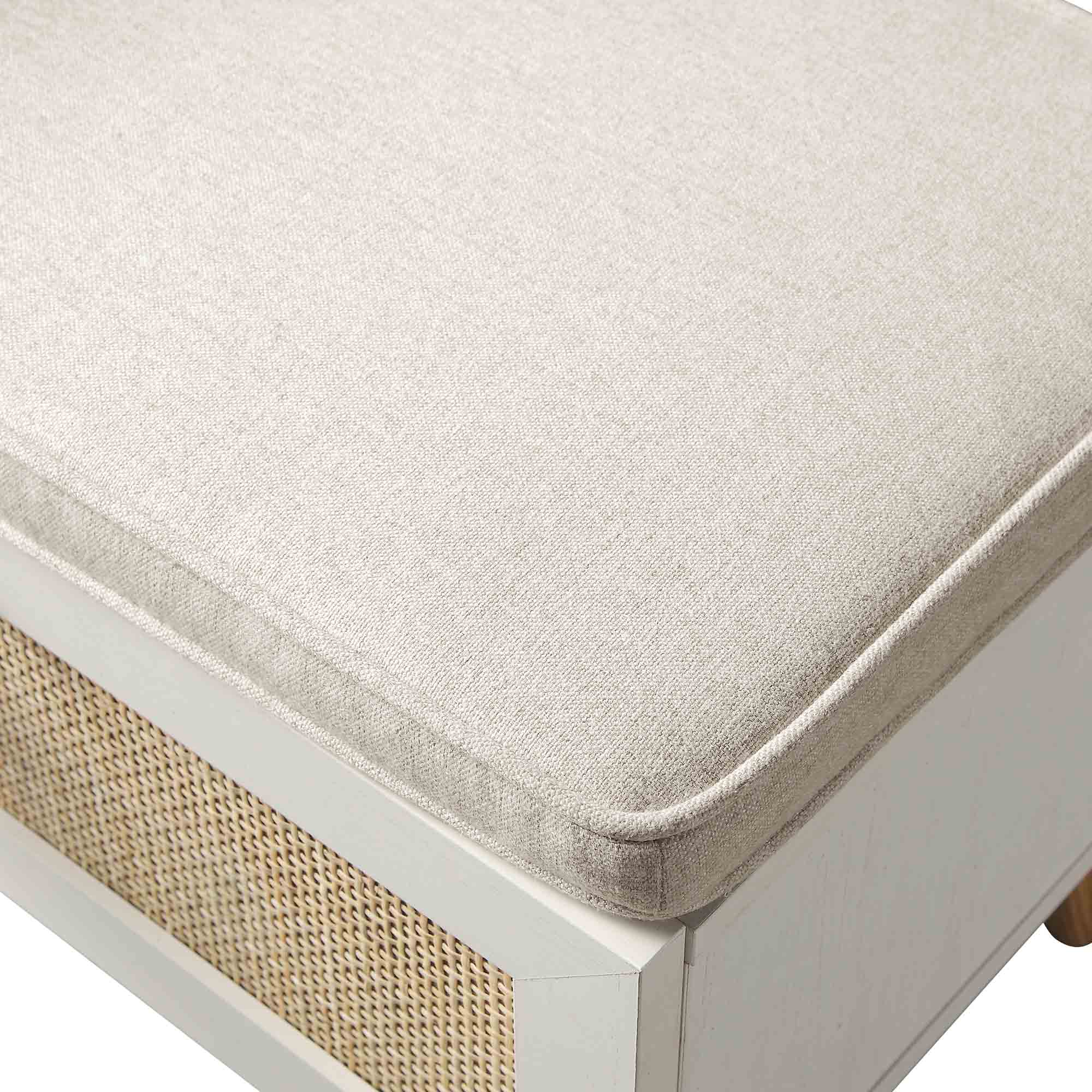Frances Woven Rattan Storage Bench with Cushion, White | daals.com
