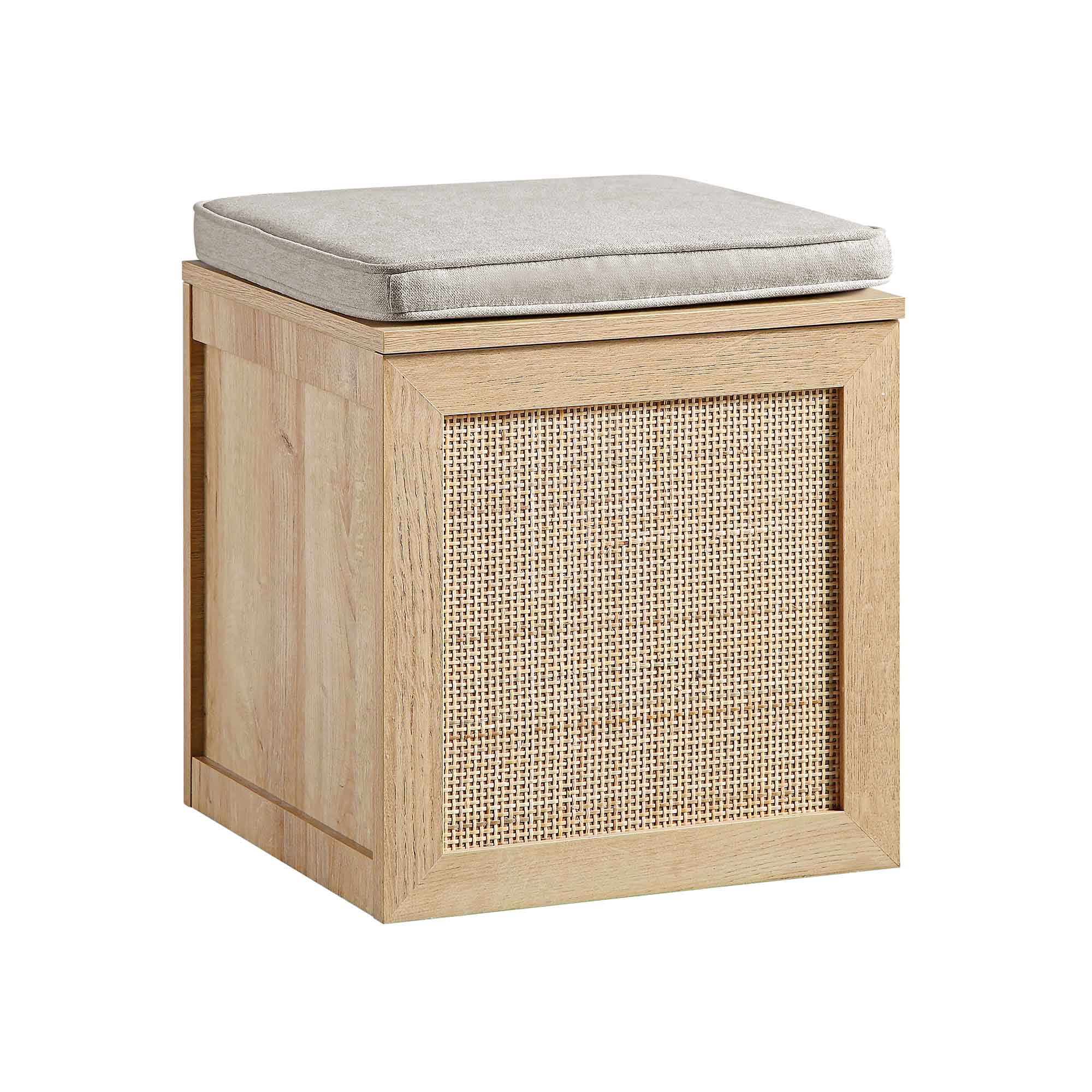 Storage Rattan Stools Frances Woven Rattan Single Storage Stool with Cushion, Natural | daals.com