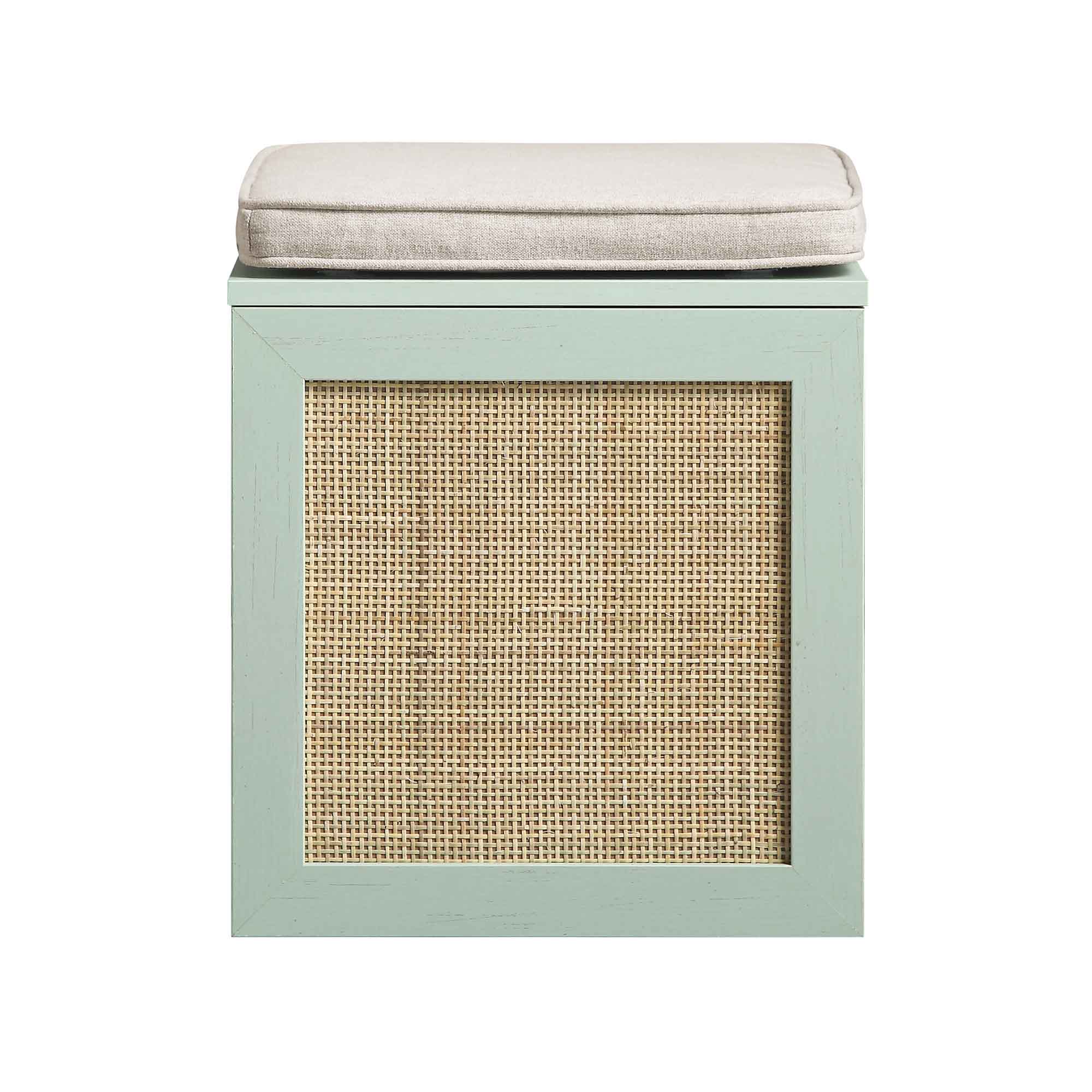 Storage Rattan Stools Frances Woven Rattan Single Storage Stool with Cushion, Mint | daals.com