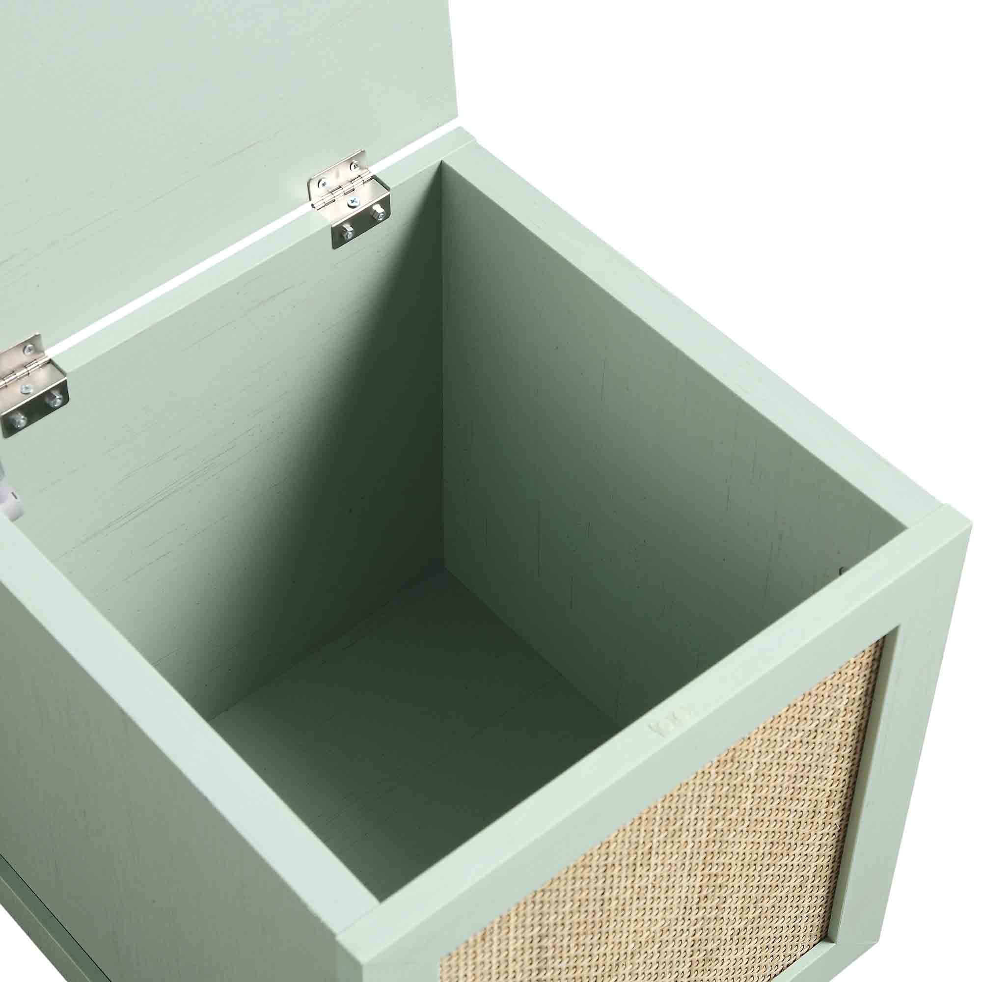 Storage Rattan Stools Frances Woven Rattan Single Storage Stool with Cushion, Mint | daals.com