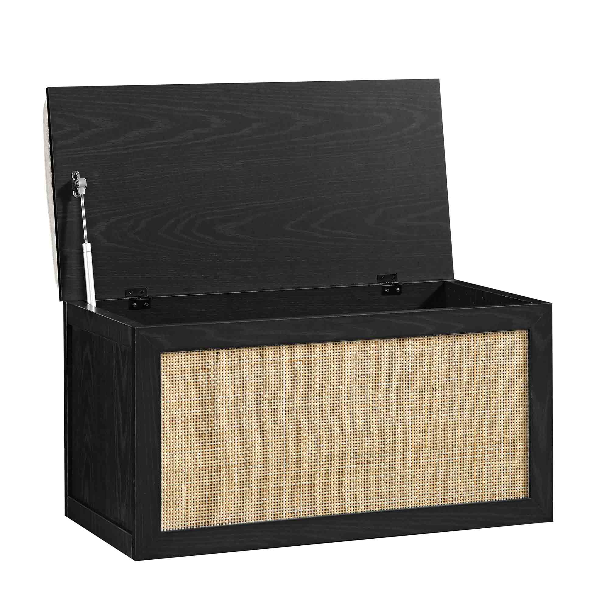 Storage Rattan Stools Frances Woven Rattan Double Storage Stool with Cushion, Black | daals.com