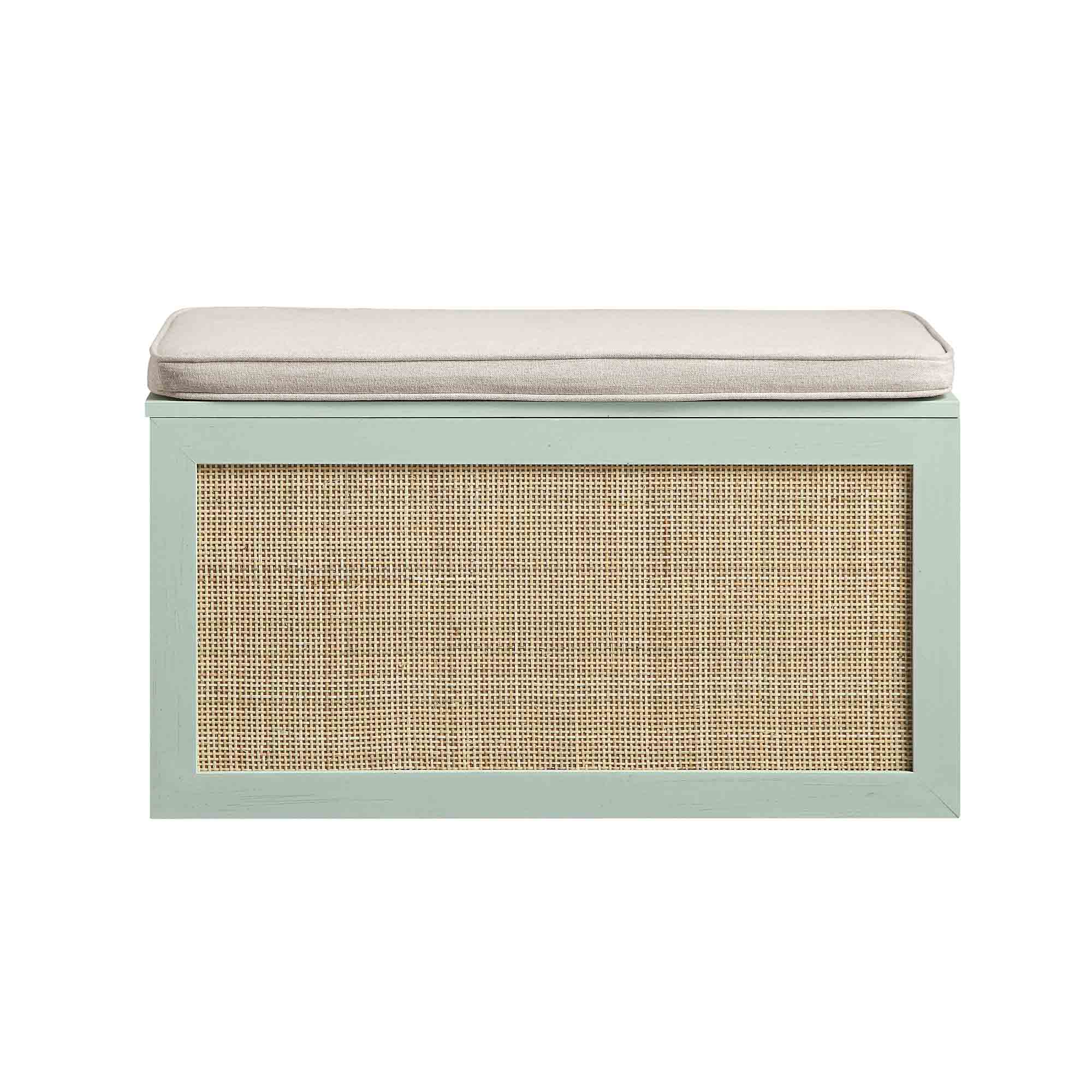 Storage Rattan Stools Frances Woven Rattan Double Storage Stool with Cushion, Mint | daals.com