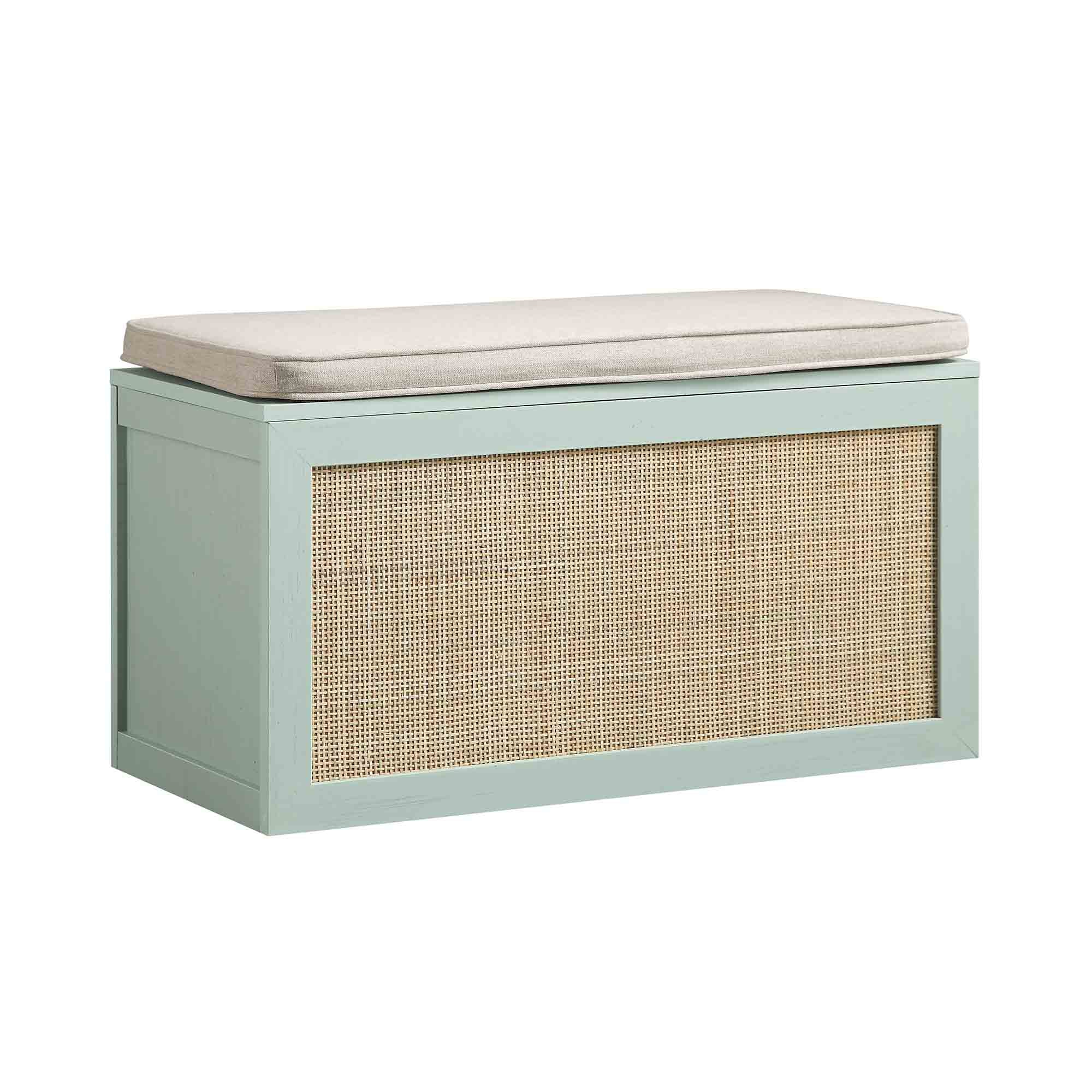 Storage Rattan Stools Frances Woven Rattan Double Storage Stool with Cushion, Mint | daals.com