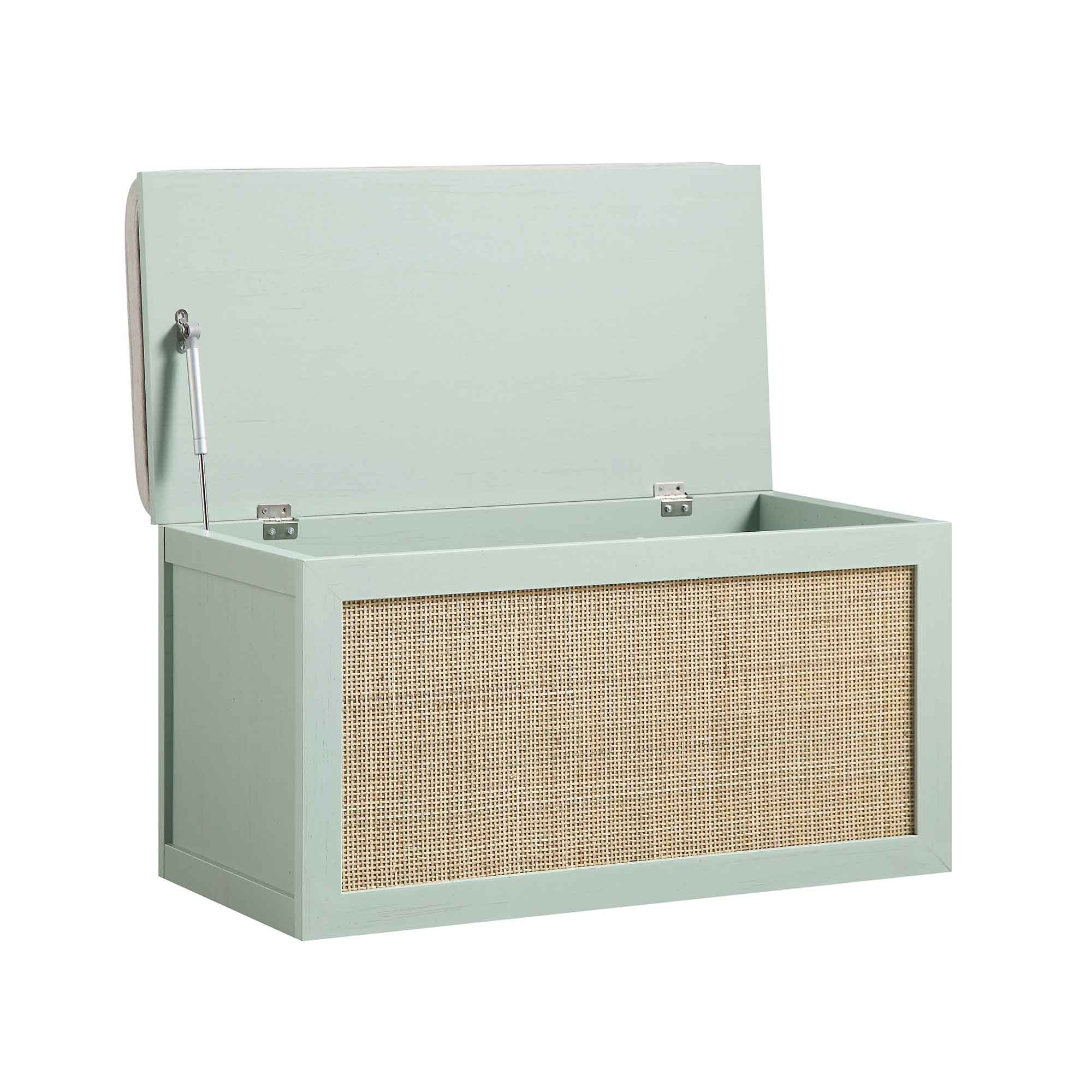 Storage Rattan Stools Frances Woven Rattan Double Storage Stool with Cushion, Mint | daals.com