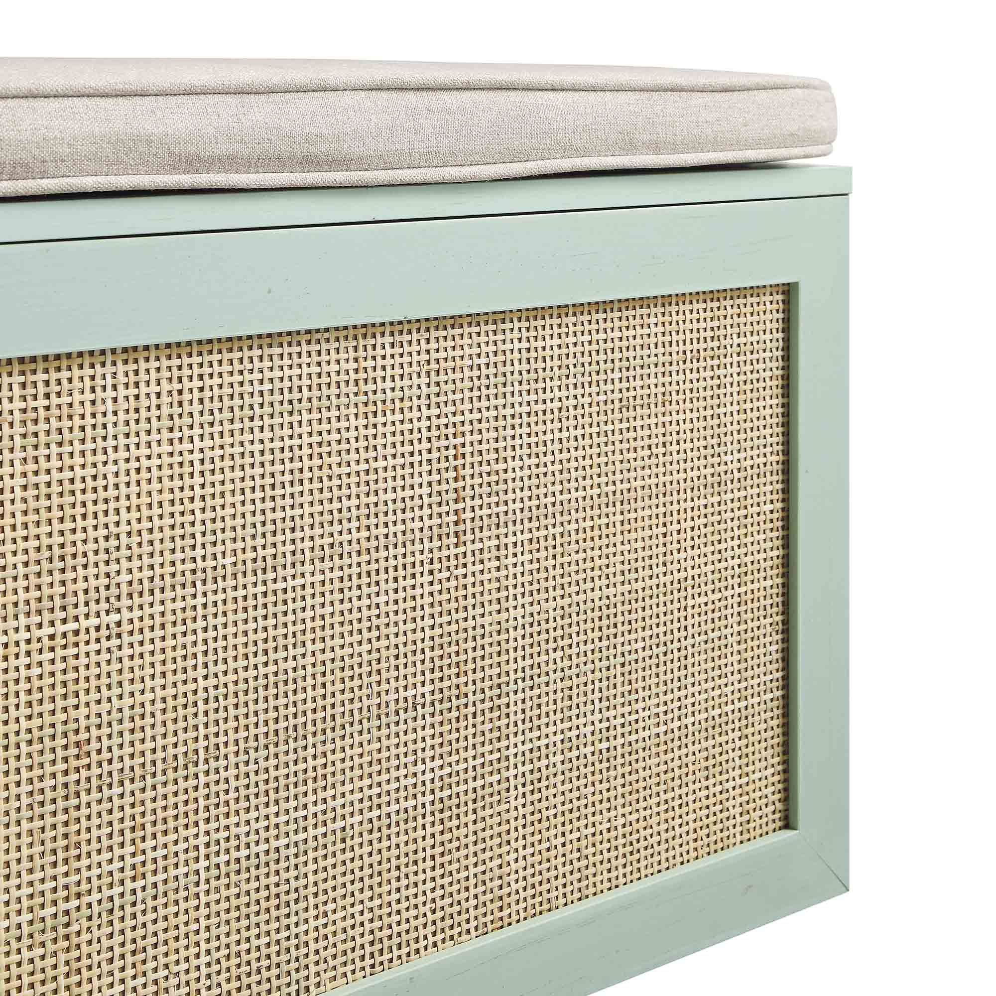 Storage Rattan Stools Frances Woven Rattan Double Storage Stool with Cushion, Mint | daals.com