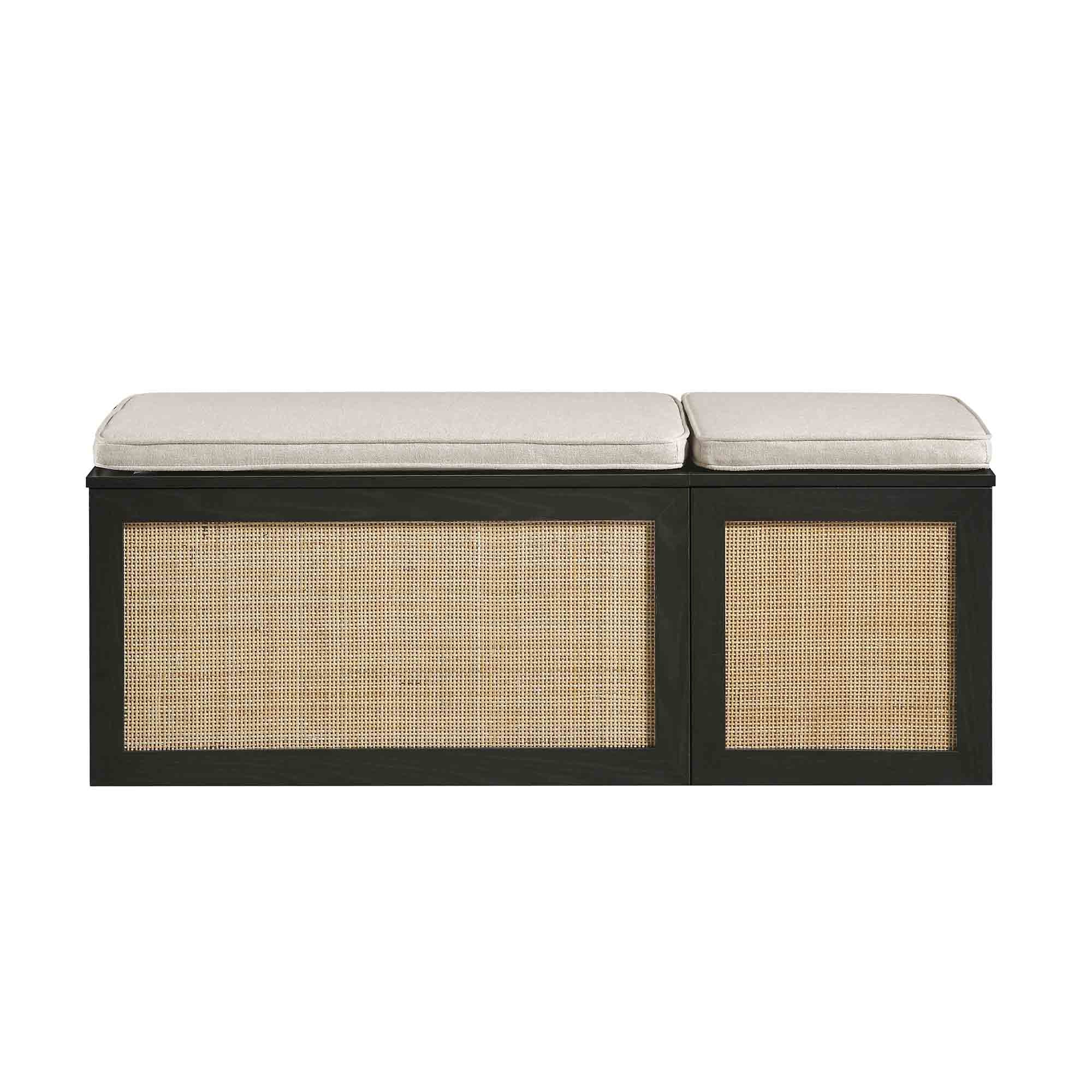 Storage Rattan Stools Frances Woven Rattan Triple Storage Stool Set with Cushion, Black ...