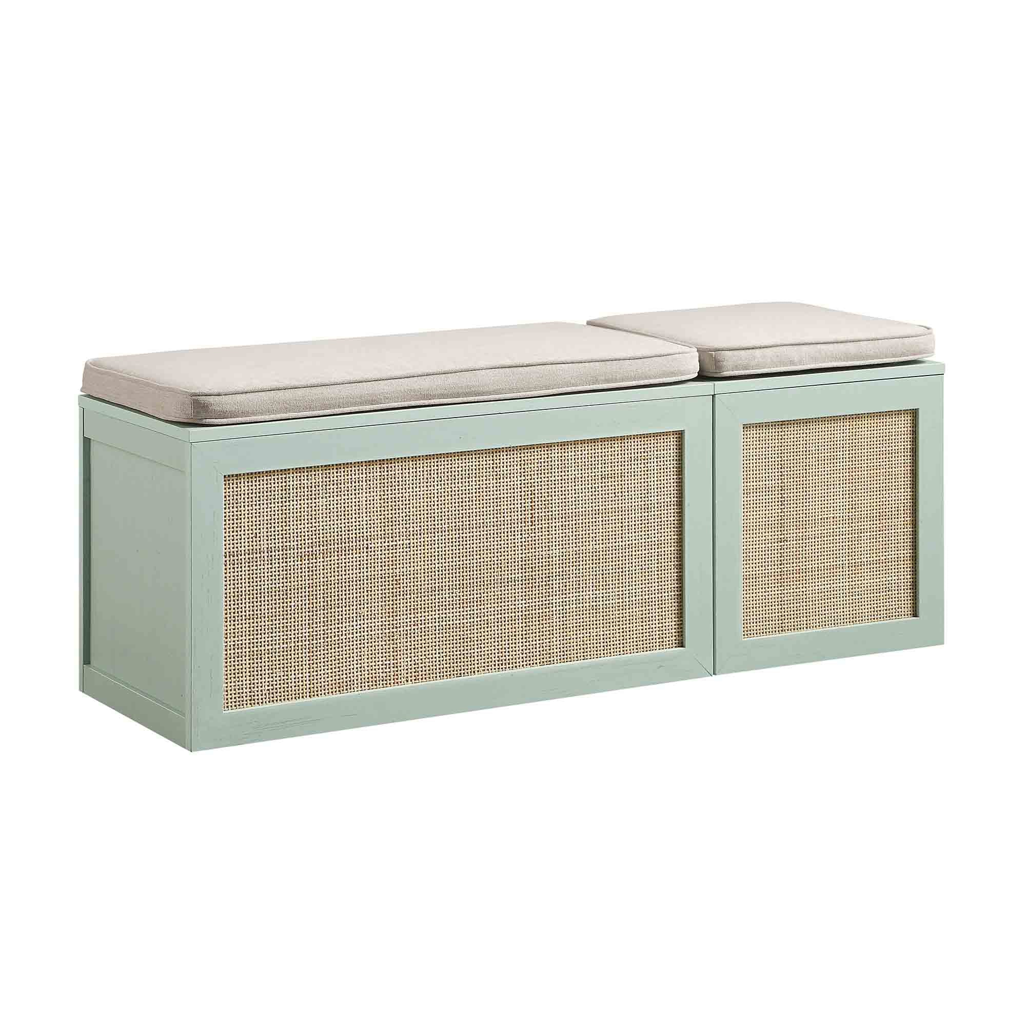 Storage Rattan Stools Frances Woven Rattan Triple Storage Stool Set with Cushion, Mint ...