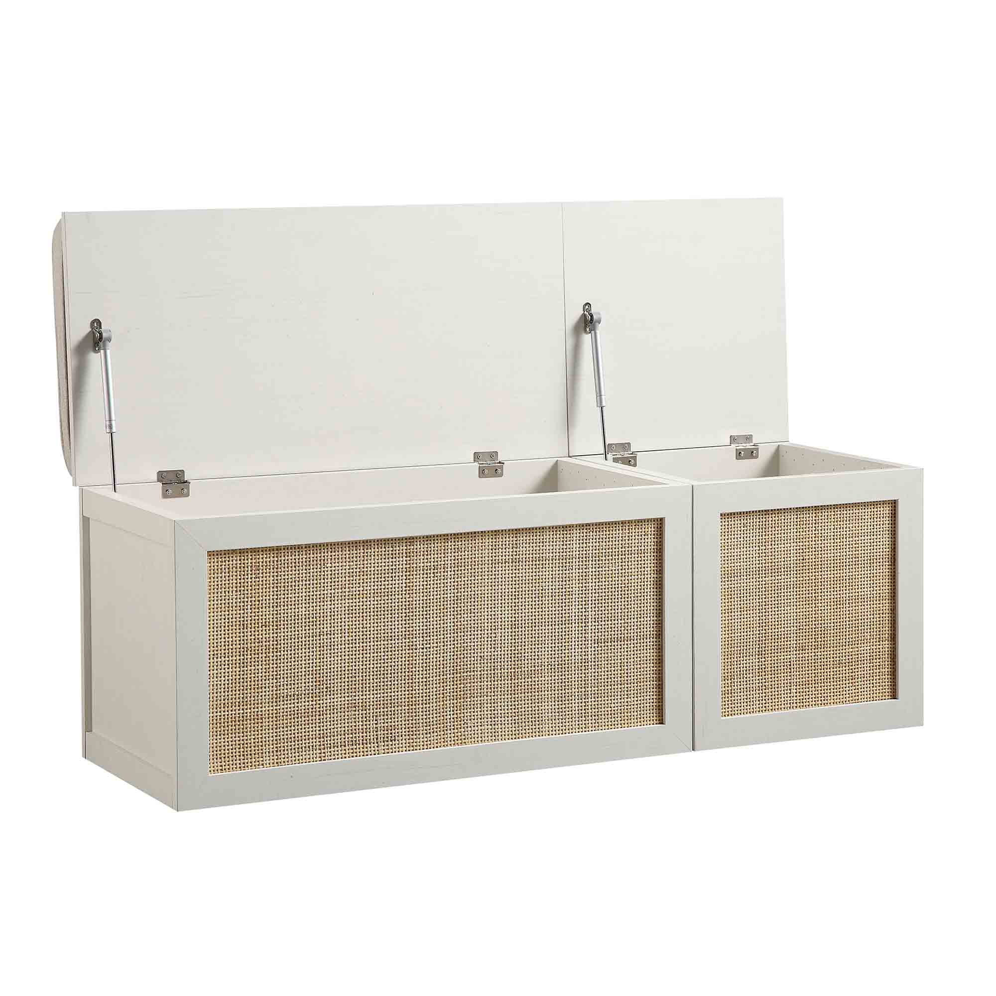 Frances Woven Rattan Triple Storage Stool Set with Cushion, White