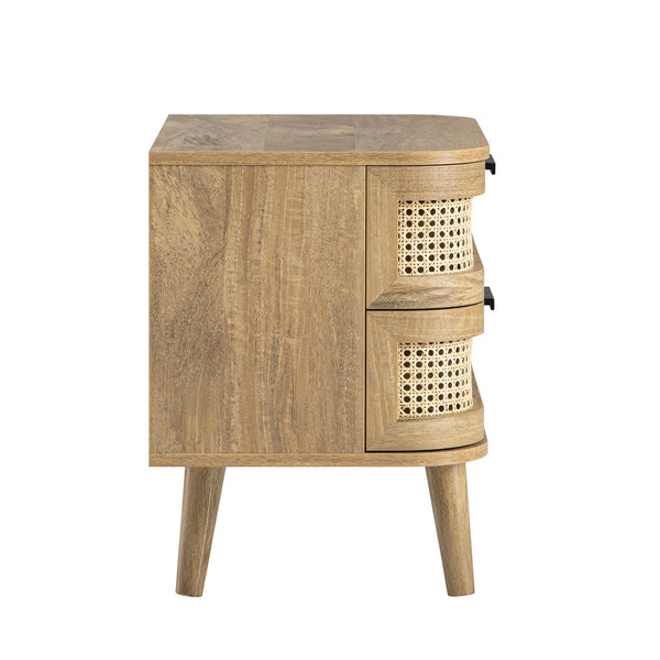 Izzy Curved Rattan 2-Drawer Nightstand, Natural