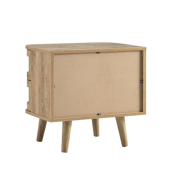 Izzy Curved Rattan 2-Drawer Nightstand, Natural