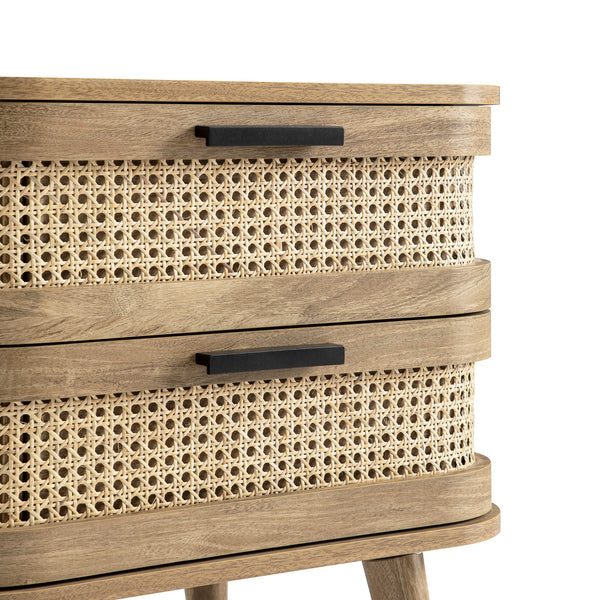 Izzy Curved Rattan 2-Drawer Nightstand, Natural