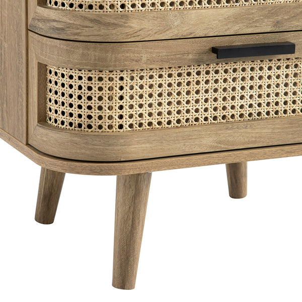 Izzy Curved Rattan 2-Drawer Nightstand, Natural
