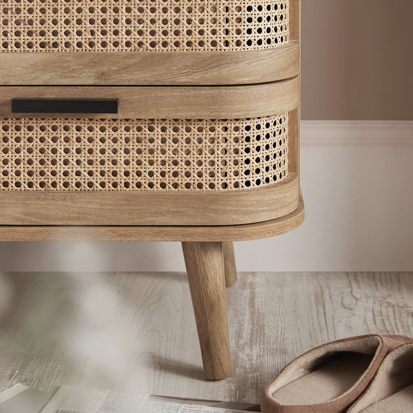 Izzy Curved Rattan 2-Drawer Nightstand, Natural