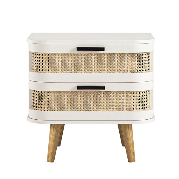 Izzy Curved Rattan 2-Drawer Nightstand, White