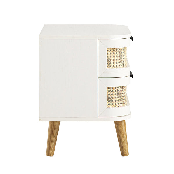 Izzy Curved Rattan 2-Drawer Nightstand, White