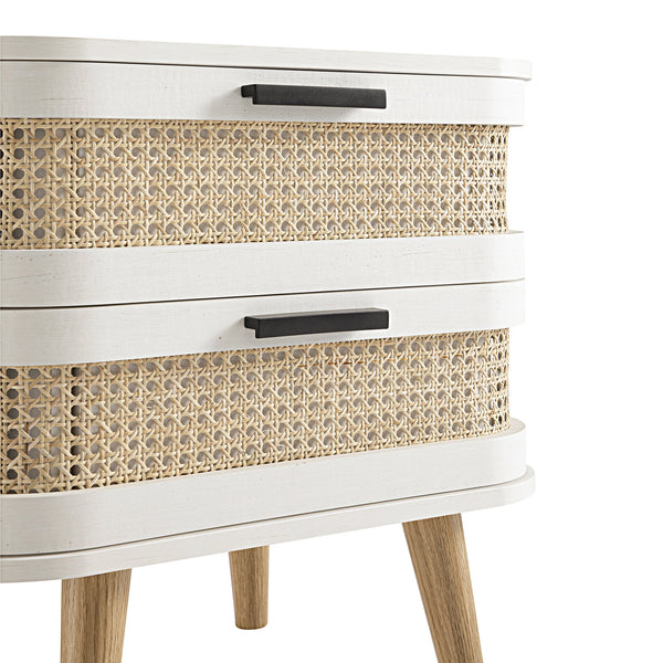 Izzy Curved Rattan 2-Drawer Nightstand, White