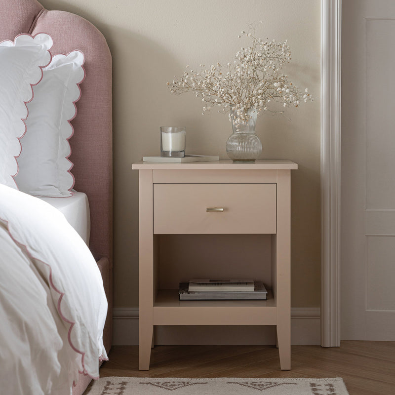 Oakham 1-Drawer Nightstand, Nude Pink