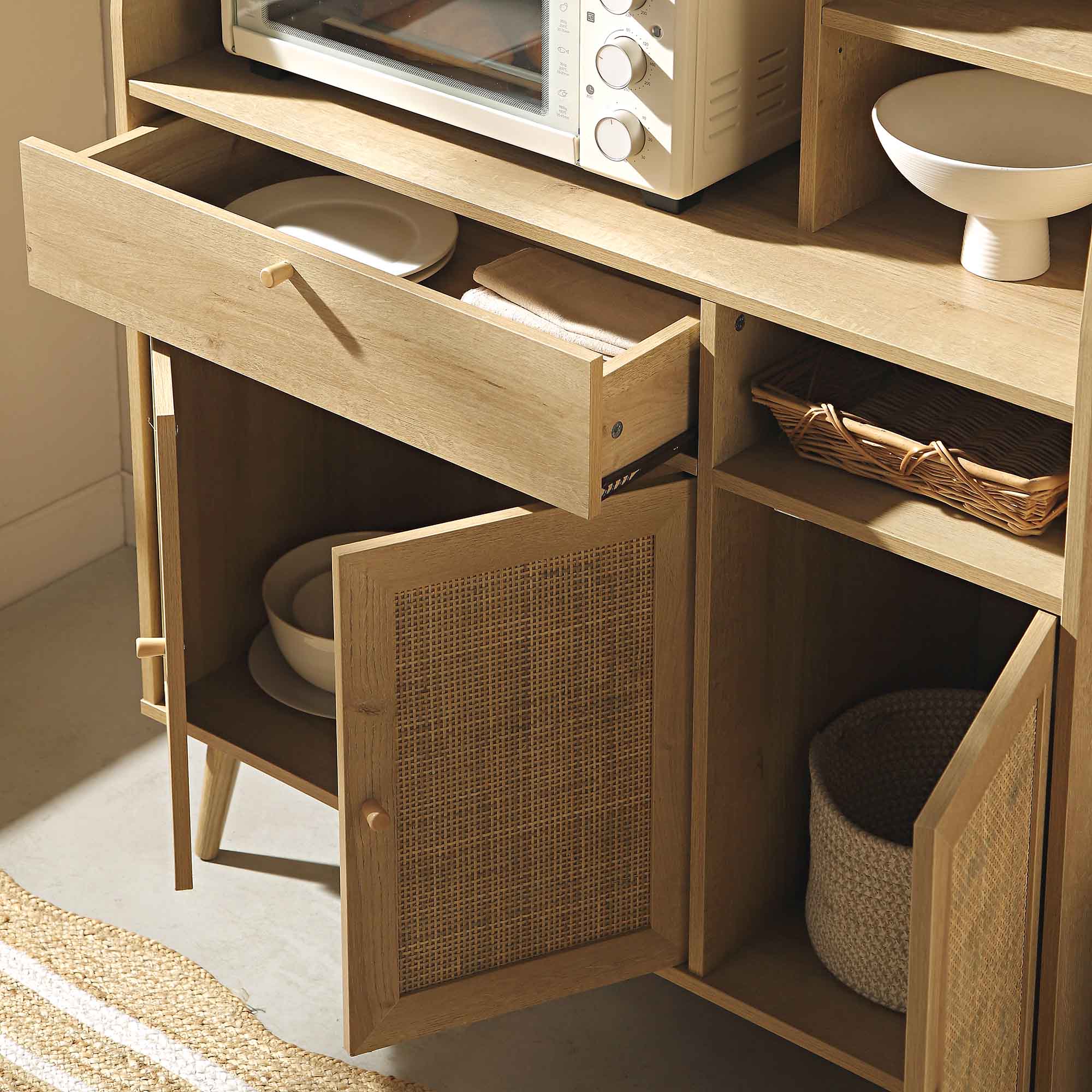 Kitchen Timber Rattan Frances Woven Rattan Kitchen Pantry Cabinet, Natural | daals.com