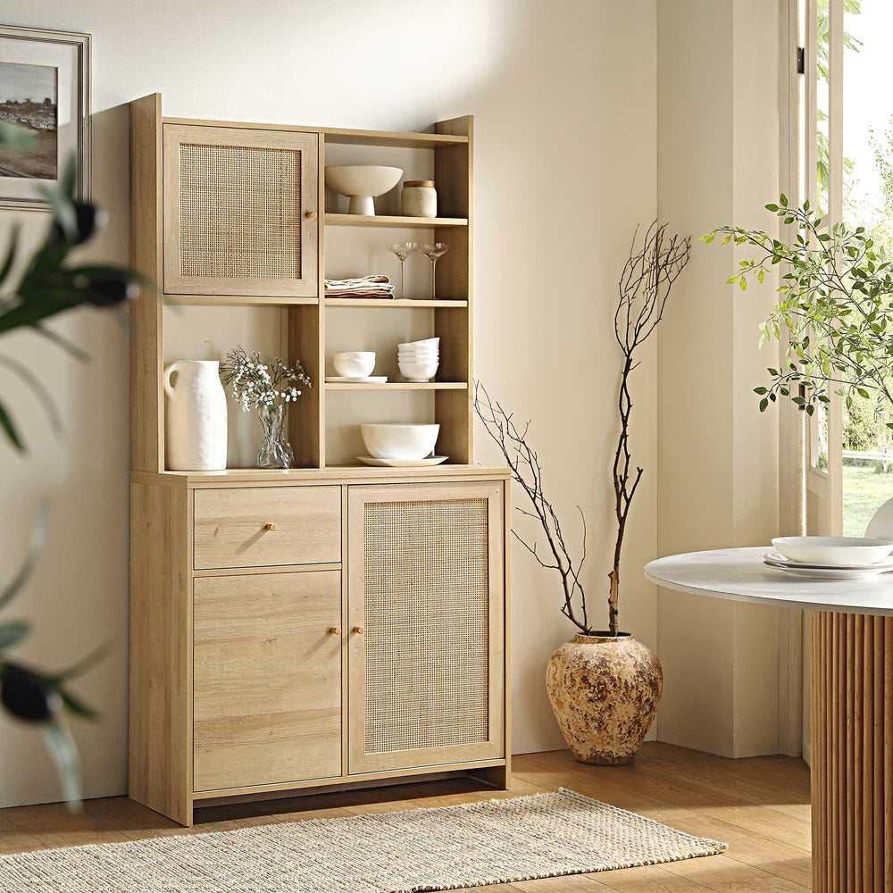 Frances Woven Rattan Pantry Cabinet, Natural | daals.com