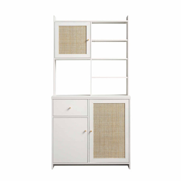Frances Woven Rattan Pantry Cabinet, White