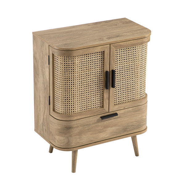 Izzy Curved Rattan 1-Drawer Small Sideboard, Natural