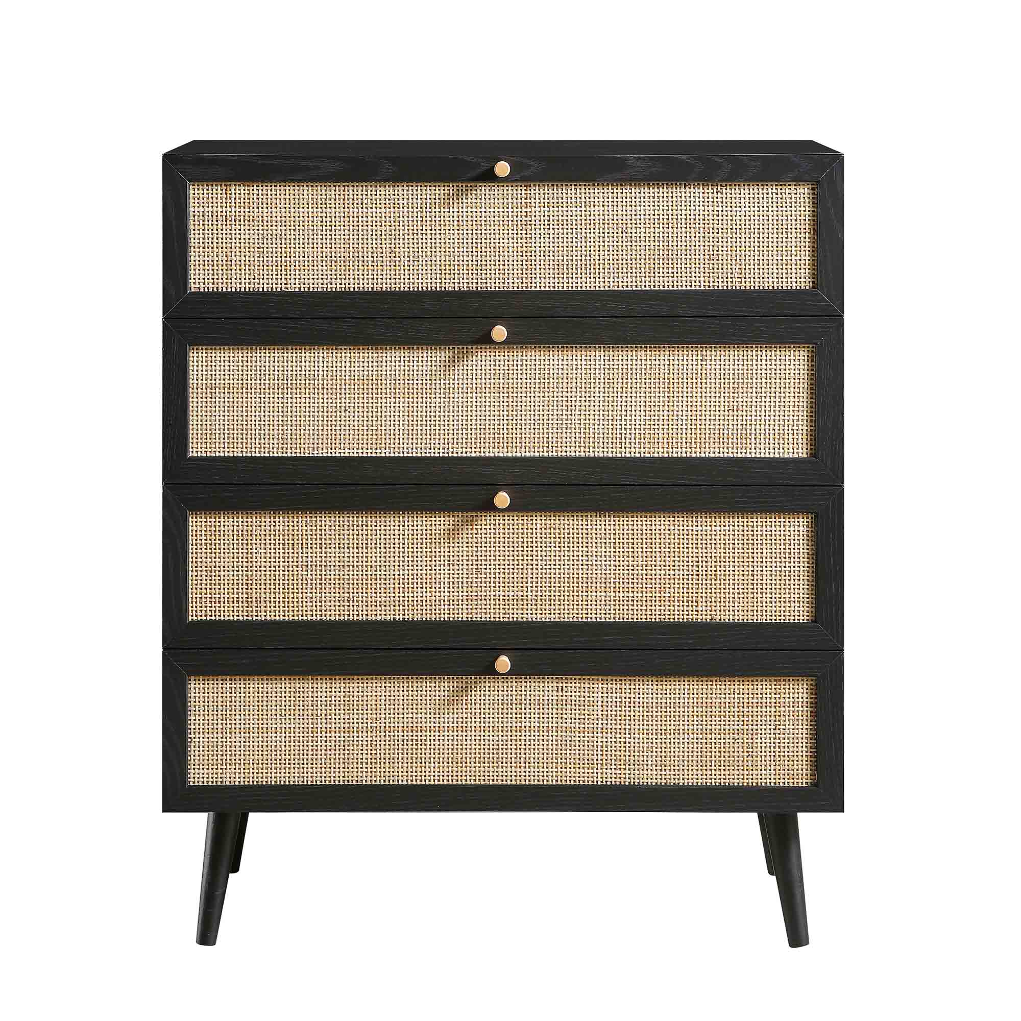 Frances Woven Rattan Tall 4 Drawer Dresser, Black - daals - Chest of Drawers Frances Woven Rattan Tall 4 Drawer Dresser, Black - daals - Chest of Drawers